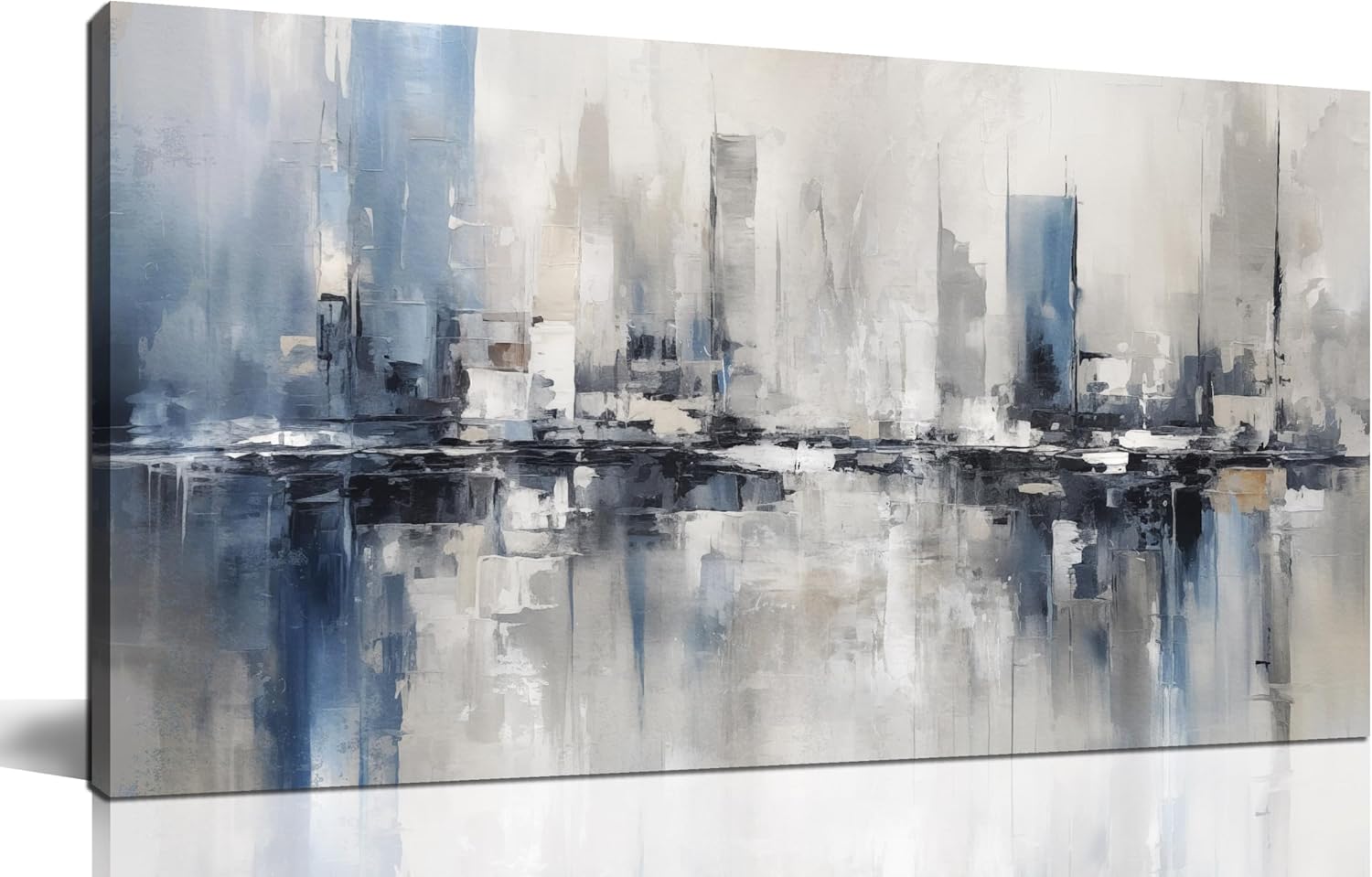 Blue Gray Abstract Cityscape Canvas Wall Art Decor Prints Large Canvas Wall Art for Living Room Modern Artwork Canvas Painting Wall Decor for Bedroom Home Office Wall Art Decor 20x40 inch