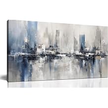 Blue Gray Abstract Cityscape Canvas Wall Art Decor Prints Large Canvas Wall Art for Living Room Modern Artwork Canvas Painting Wall Decor for Bedroom Home Office Wall Art Decor 20x40 inch