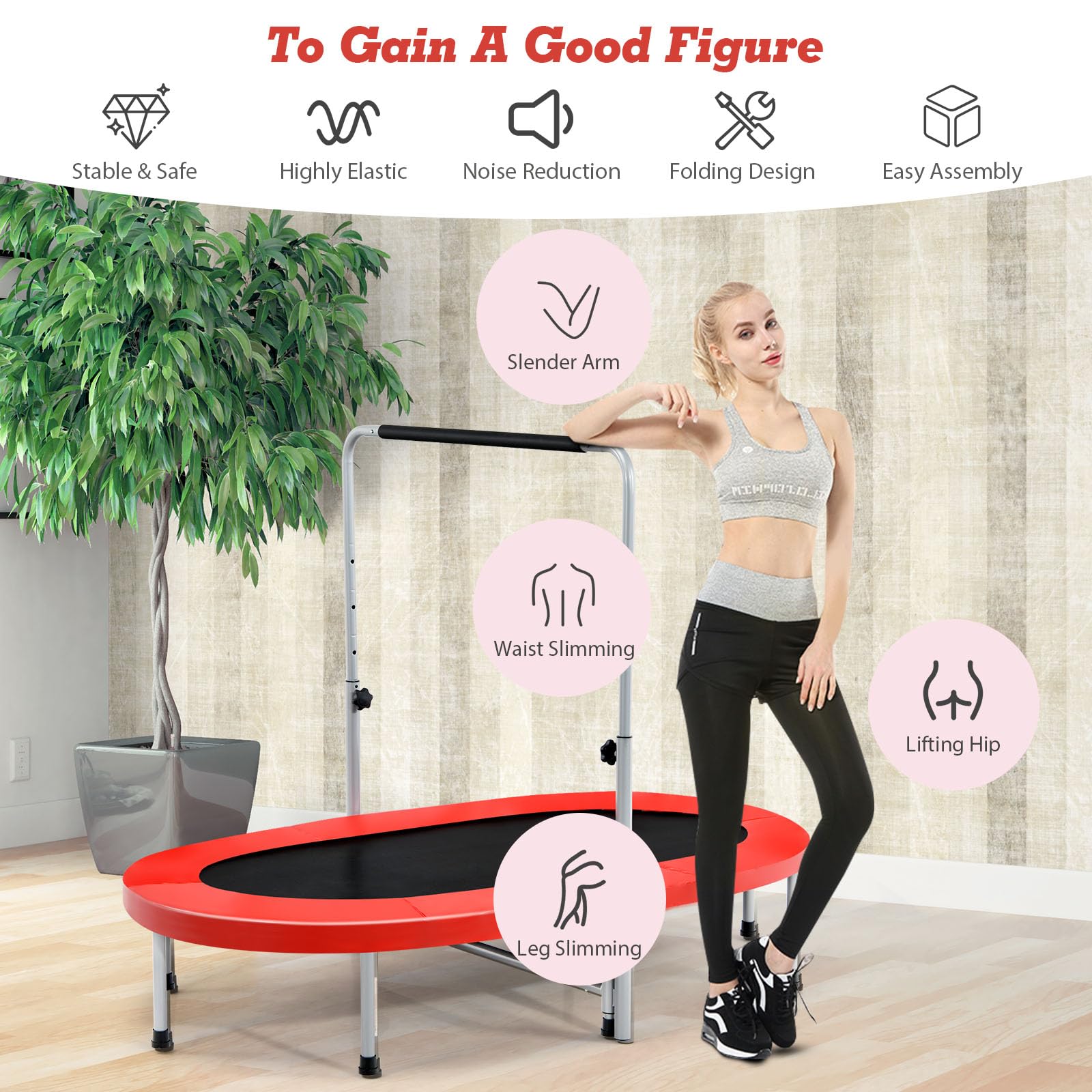 Cama Elástica Doble Ovalada De 154x90 Cm Con Reposabrazos Y 5 Alturas – Plegable, Con Capacidad De 150 Kg, Para Niños Y Adultos