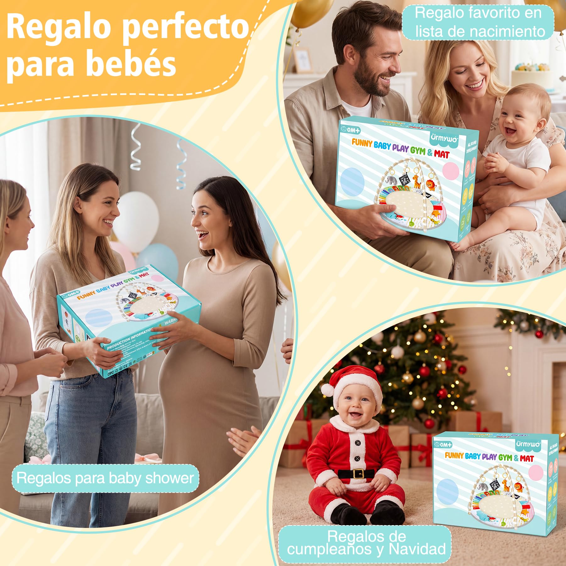 URMYWO Tapete Actividades Bebé, Alfombra Juegos Bebé con Arco Desmontable y 5 Juguetes Extraíbles, Estimula 6 Sentidos y Motricidad,Gimnasio Bebé Tummy Time 0-18 Meses,Juguete Ideal para Niña o Niño