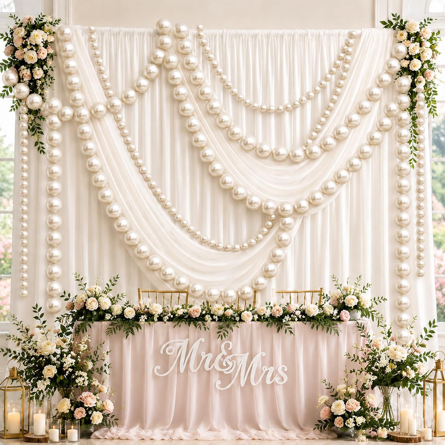 300 PCS Pearl Ball Garland Decoration, 13ft 2.2" Pearl Bead String Garland for Party Wedding