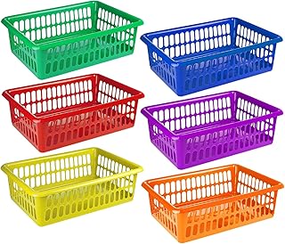 Zilpoo 6 Pack - Plastic Colored Storage Baskets, Paper, Office Supplies, Toys and Teacher Student Classroom Organization B...