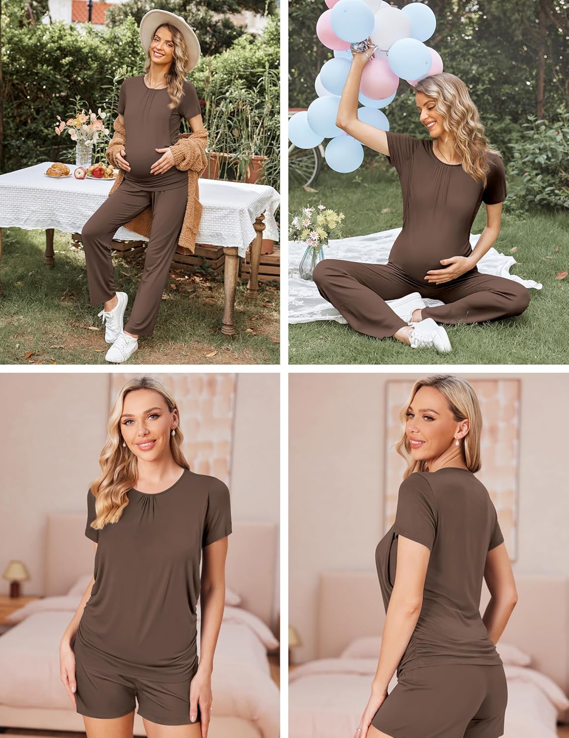 Ekouaer Maternity Nursing Pajamas Set 3 Piece Postpartum Lounge Breastfeeding Pjs Pregnancy Shorts & Pants S-XXL - Image 6