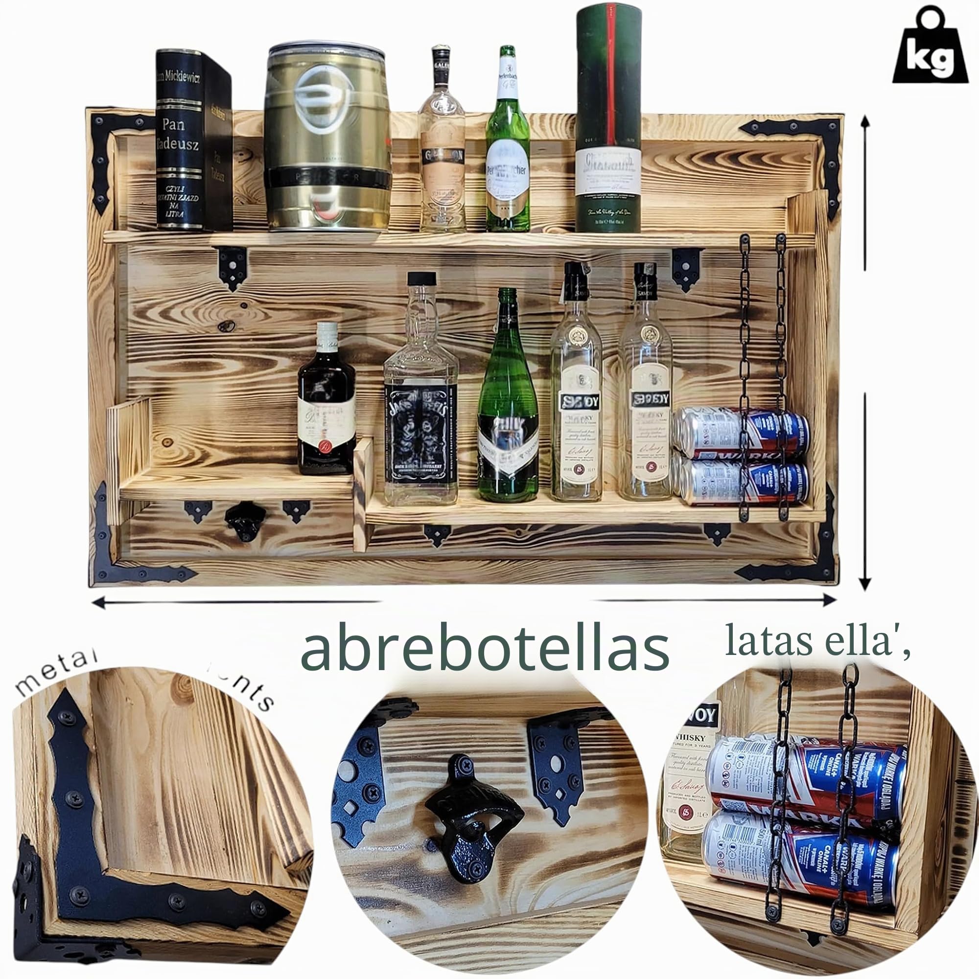 Weeco Estantería de Madera para Colgar en Casa, Hecha a Mano, Estilo Rústico, para Pared, Bar, Botellero, Regalo para Hombres, Cuadro 3D