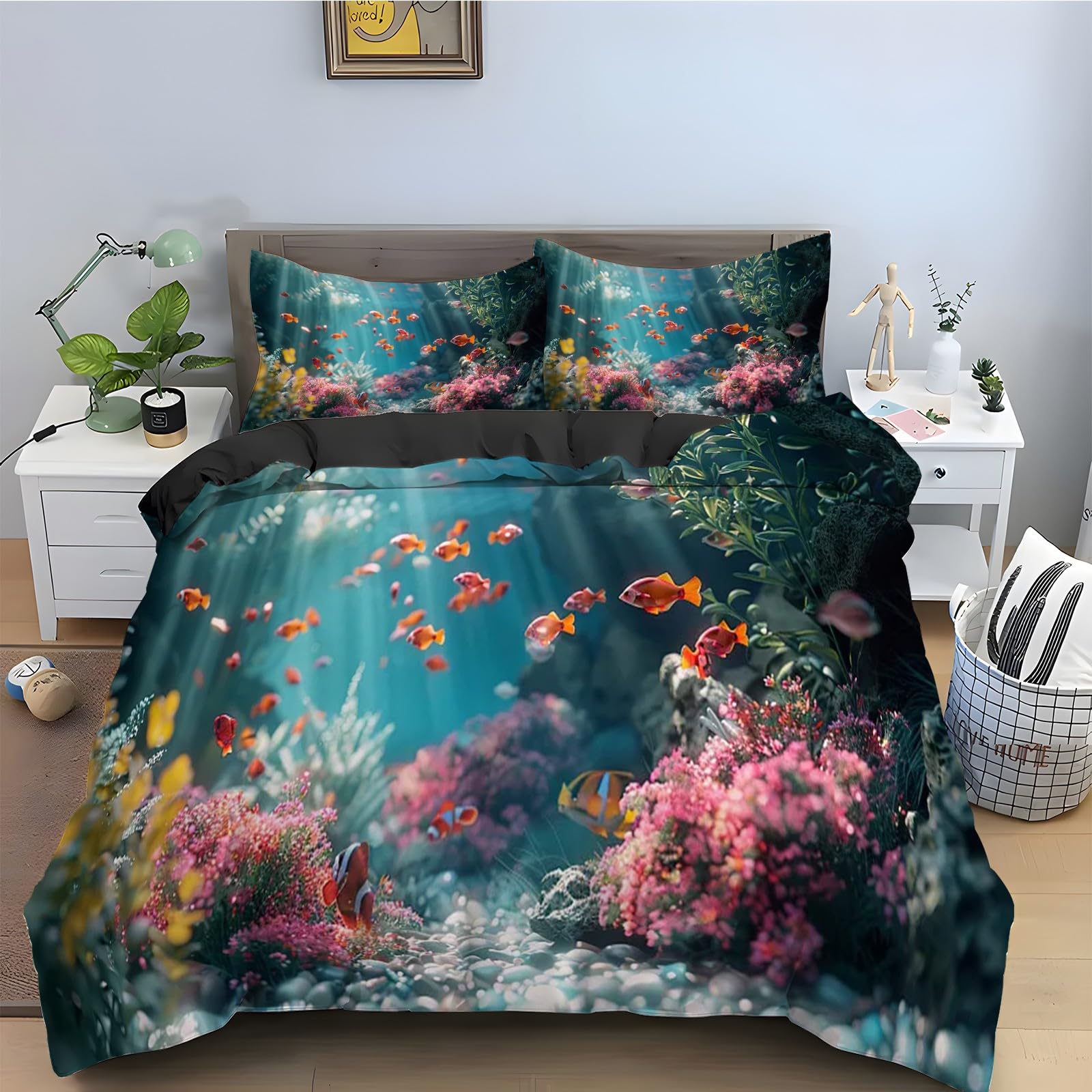 Ensemble de literie 3 pièces motif poisson pour transformer votre chambre en oasis