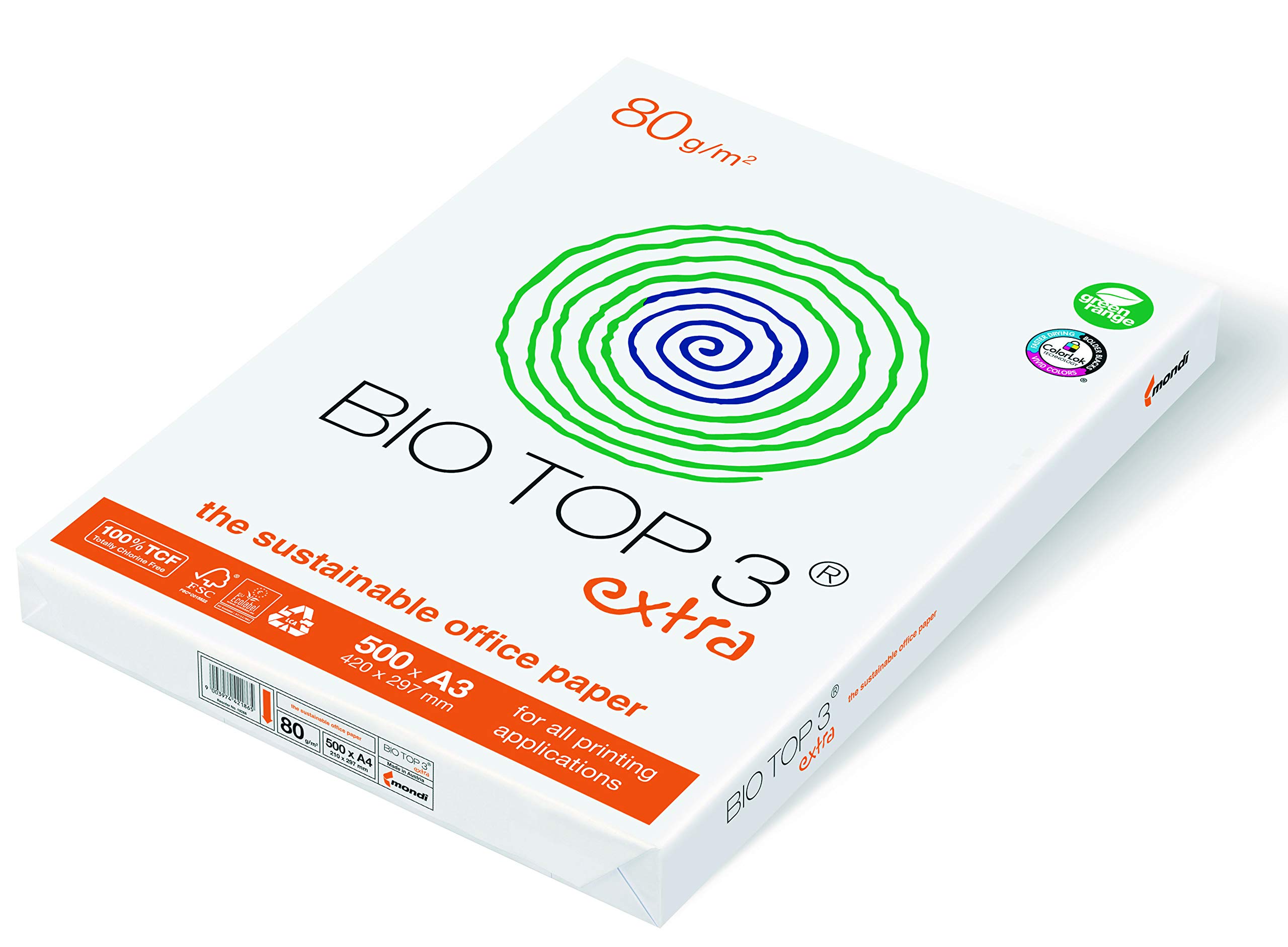Papier do drukarki/kopiowania Premium Bio Top 3 extra: 80 g/m², DIN A3, 500 arkuszy, FSC, matowy, biały