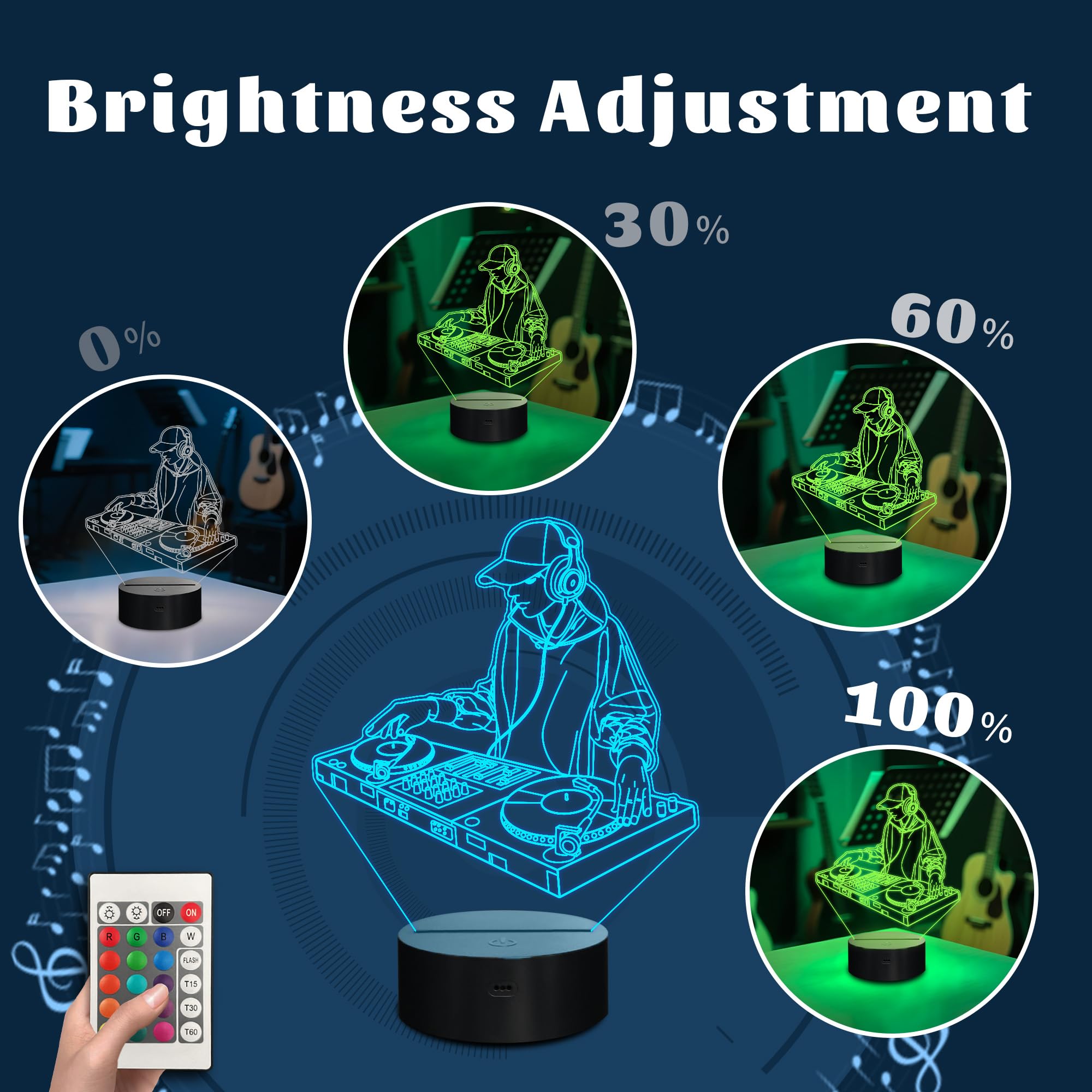 CoolGift Mart DJ Night Light, 3D LED Optical Illusion Lamp with 16 Colors and Remote Controller, Gifts for DJ Music Lovers