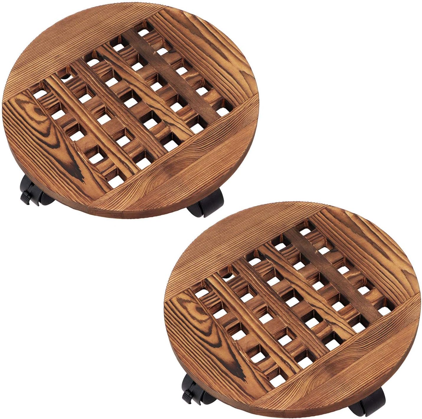 Benewoter Pack of 2 Plant Caddy 12 Inch Heavy Duty Wooden Plant Stand Indoor Outdoor
