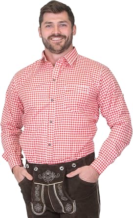 Dirndl Trachten Haus German Blue Plaid Lederhosen Longsleeve/Shortsleeve Button Down Shirt