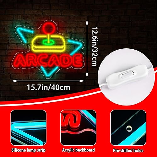 Miniatura 3 de Letrero de neón arcade para decoración de pared, letrero LED luminoso para sala de juegos, luces de neón para gaming para dormitorio de niños, cueva