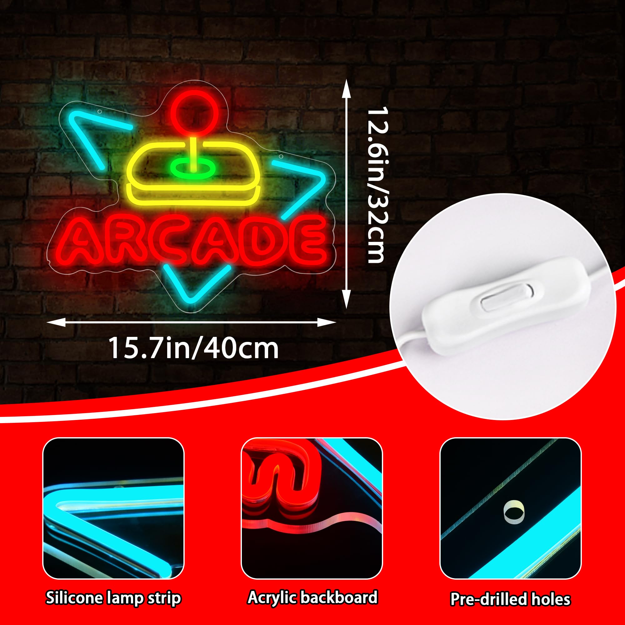 Arcade-Neonschild für Wanddekoration, Gamer, LED-Leuchtzeichen für Spielzimmer, Gaming, Neonlichter für Jungen, Schlafzimmer, Männerhöhle, Garage, Party, Geburtstag, coole Geschenke für Gamer, Männer
