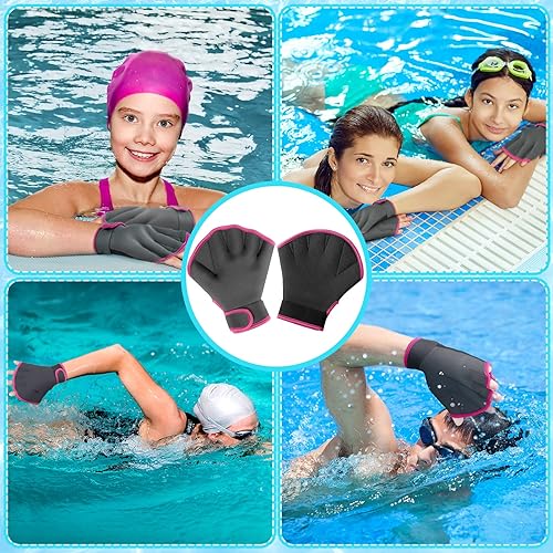 Vista 12 de 2 pares de guantes acuáticos de natación, guantes de entrenamiento de natación de mano, guantes de natación para hombres y mujeres, guantes de malla