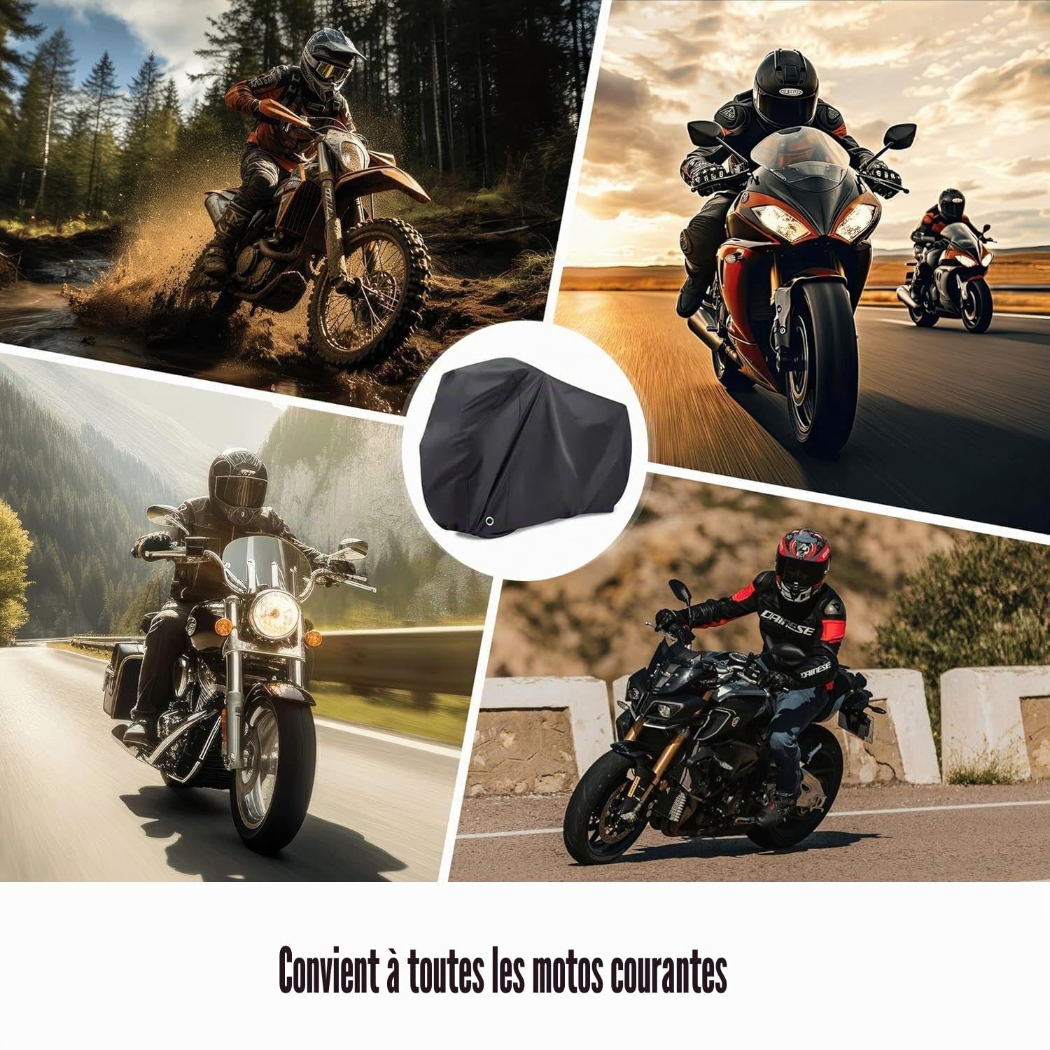Bâche De Protection Moto Imperméable,Housse Moto Exterieur 200 X 70 X110CM,Housse De Moto en Polyester Bache Etanche Hiver Eté 210D Oxford XXL avec Trou De Serrur De Noir MotoCover