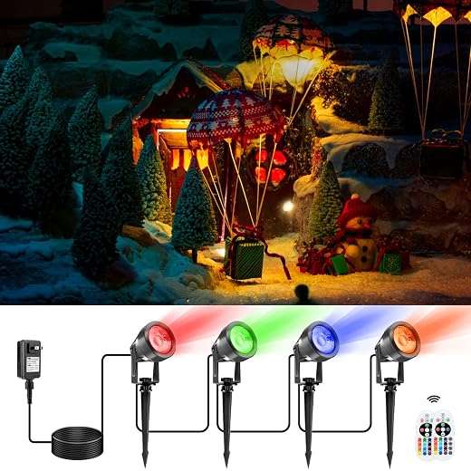 VOLISUN Halloween Landscape Color Changing Spotlights RGB Landscape Lights with Transformer 7 Multicolored Hallween Outdoor Uplights Waterproof IP65 for Patio Gate Walkway Pool Garden Yard Driveway