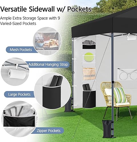 Miniatura 4 de Yaheetech Tienda de campaña desplegable de 10 x 10 pies con bolsillos extraíbles con pared lateral para almacenamiento adicional, refugio solar al