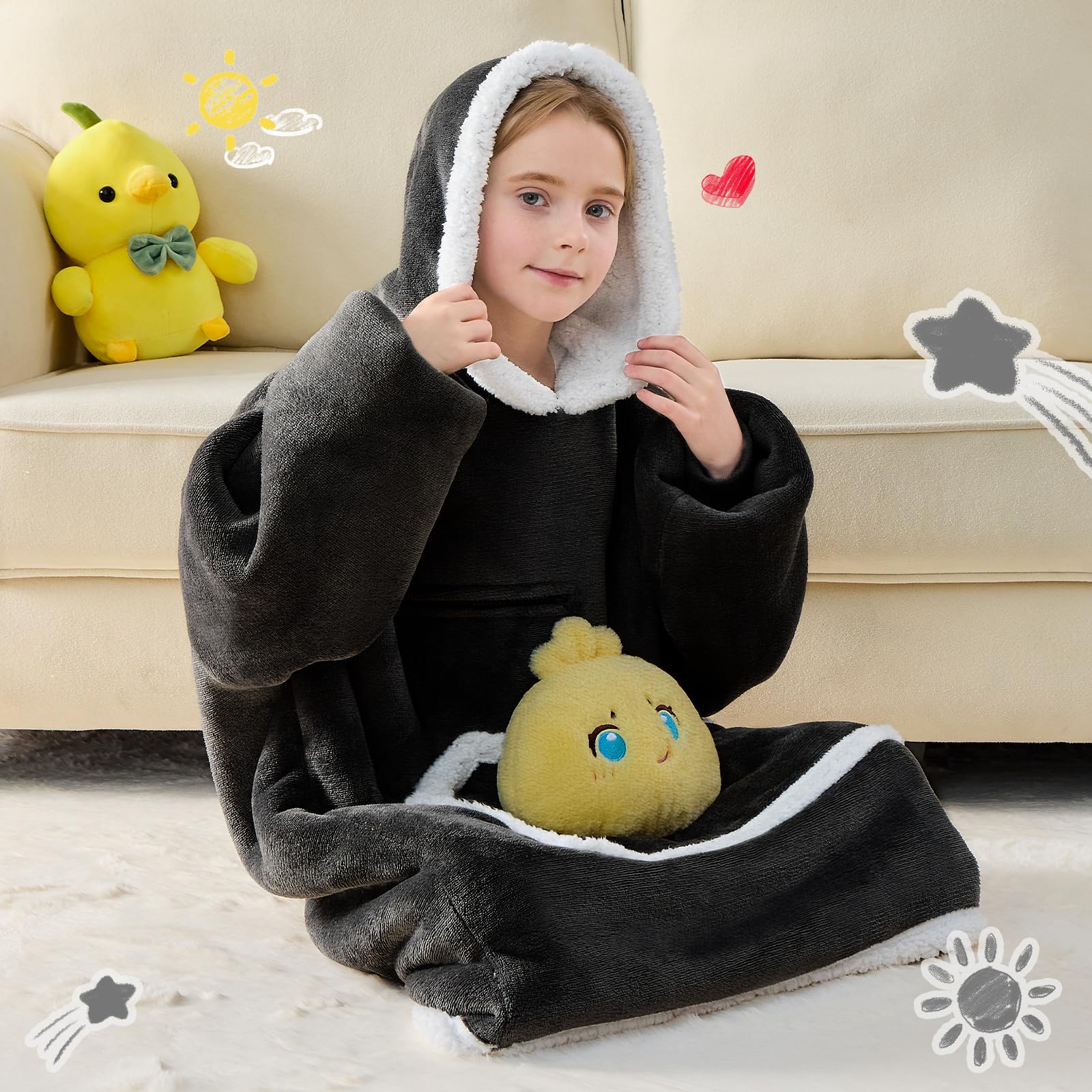 IFNOW Coperta indossabile con cappuccio oversize lunga accogliente calda coperta in pile Sherpa felpa Eyemask per donne adulte taglia unica