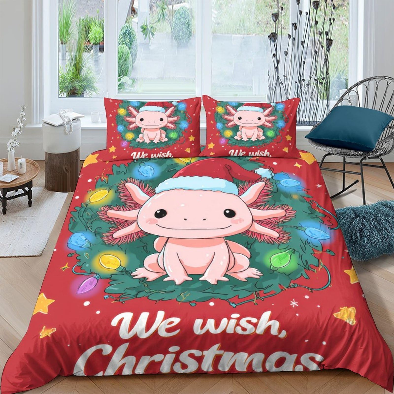 Ctjqhvkz Style-6 3D Printed Christmas Axolotl Fitted Sheet Microfiber Red Cartoon Bed Cover For Bedroom Dorm Mattress Decor Single（135X200cm）