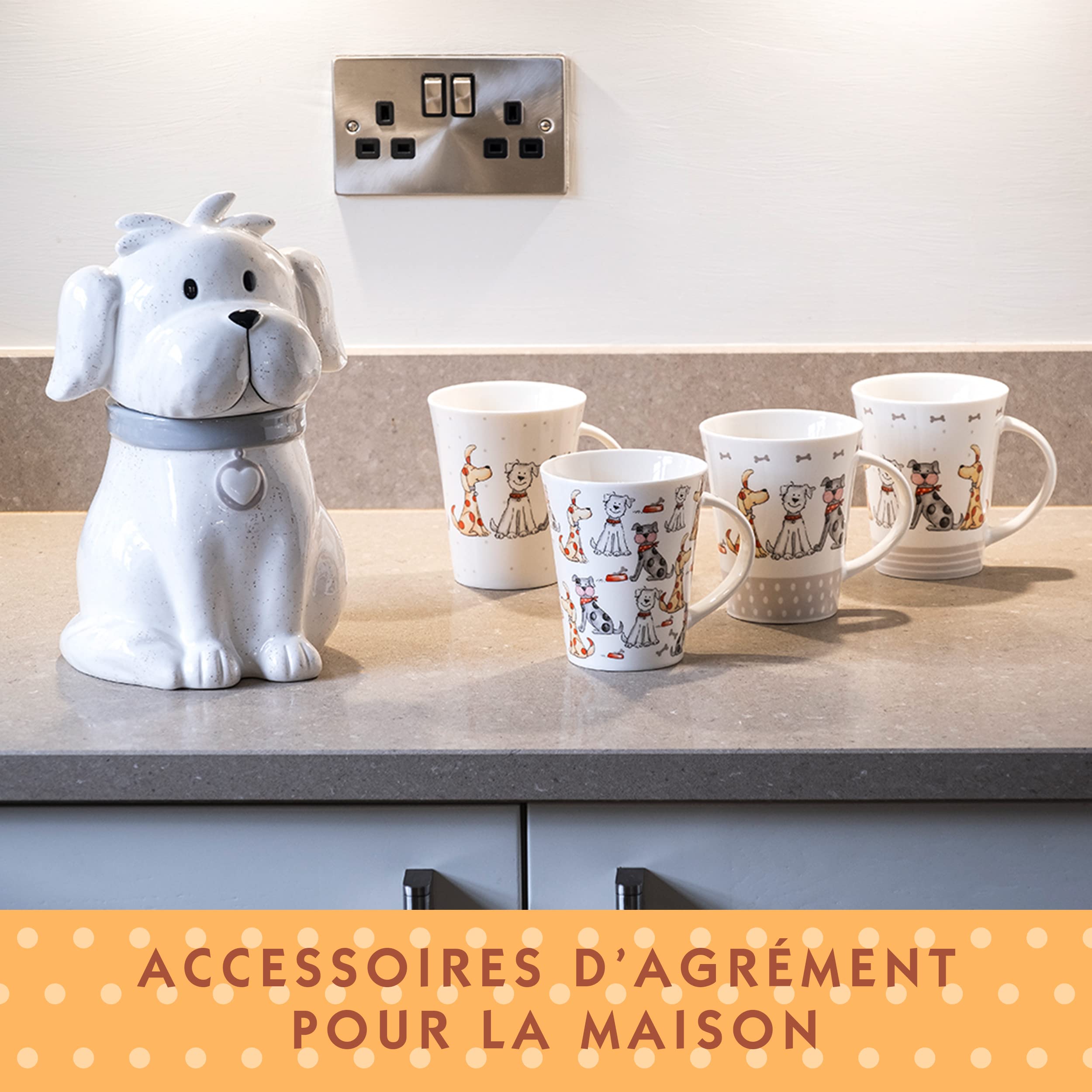 SPOTTED DOG GIFT COMPANY Boîte à Biscuit en Céramique, Grand Bocal de Conservation pour Cookies Bonbons ou Chien Friandises, Mignon Cuisine Article, Cadeau pour Chiens Amoureux, Blanc 1450ml