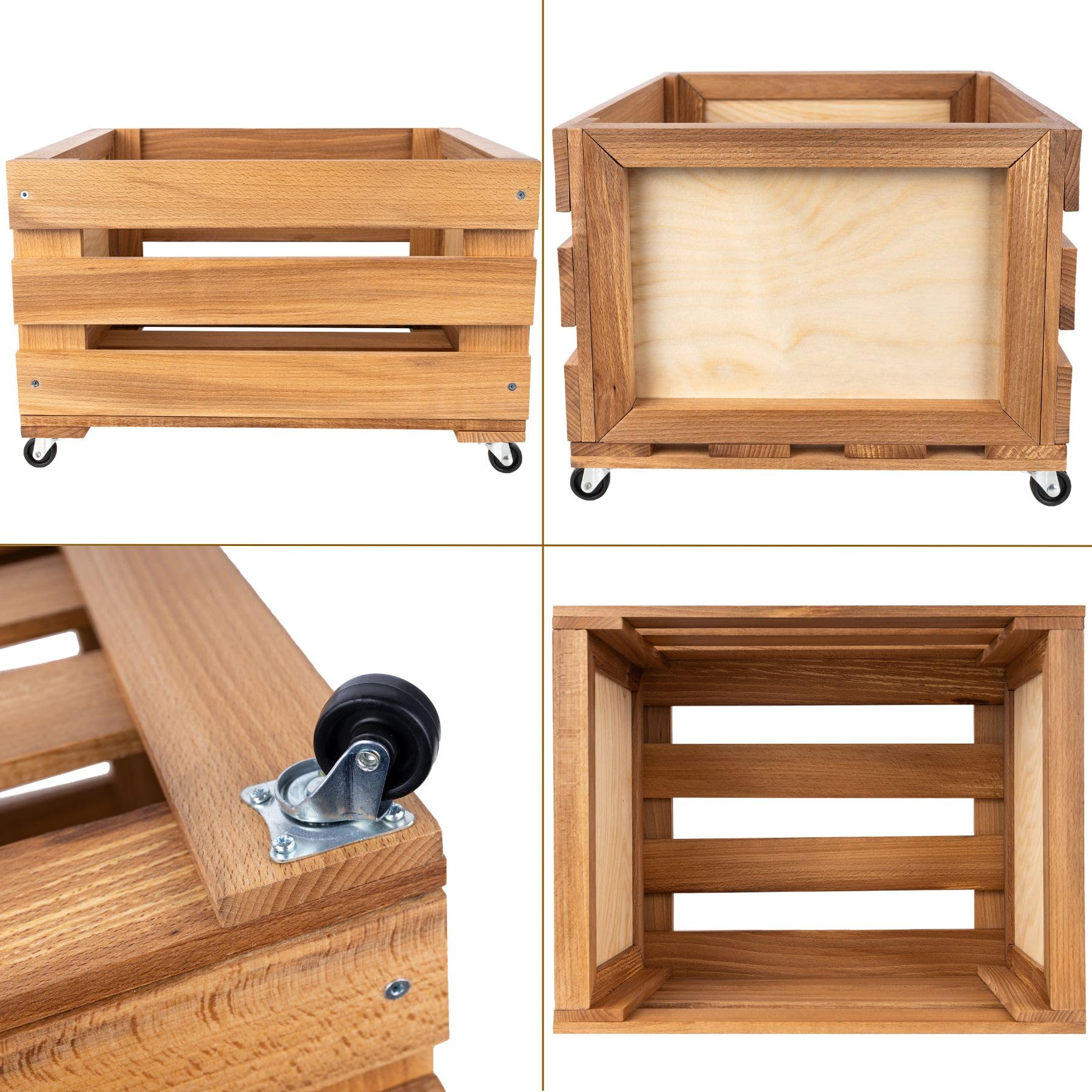Creative DECO Caja de Madera para Discos de Vinilo con Pizarra | 80 discos | 46x36x29 cm (+/- 1 cm) | Mueble Soporte Cajón con Ruedas Porta Vinilos | Madera de Haya | Cesta para Fruta, Vino, Juguetes