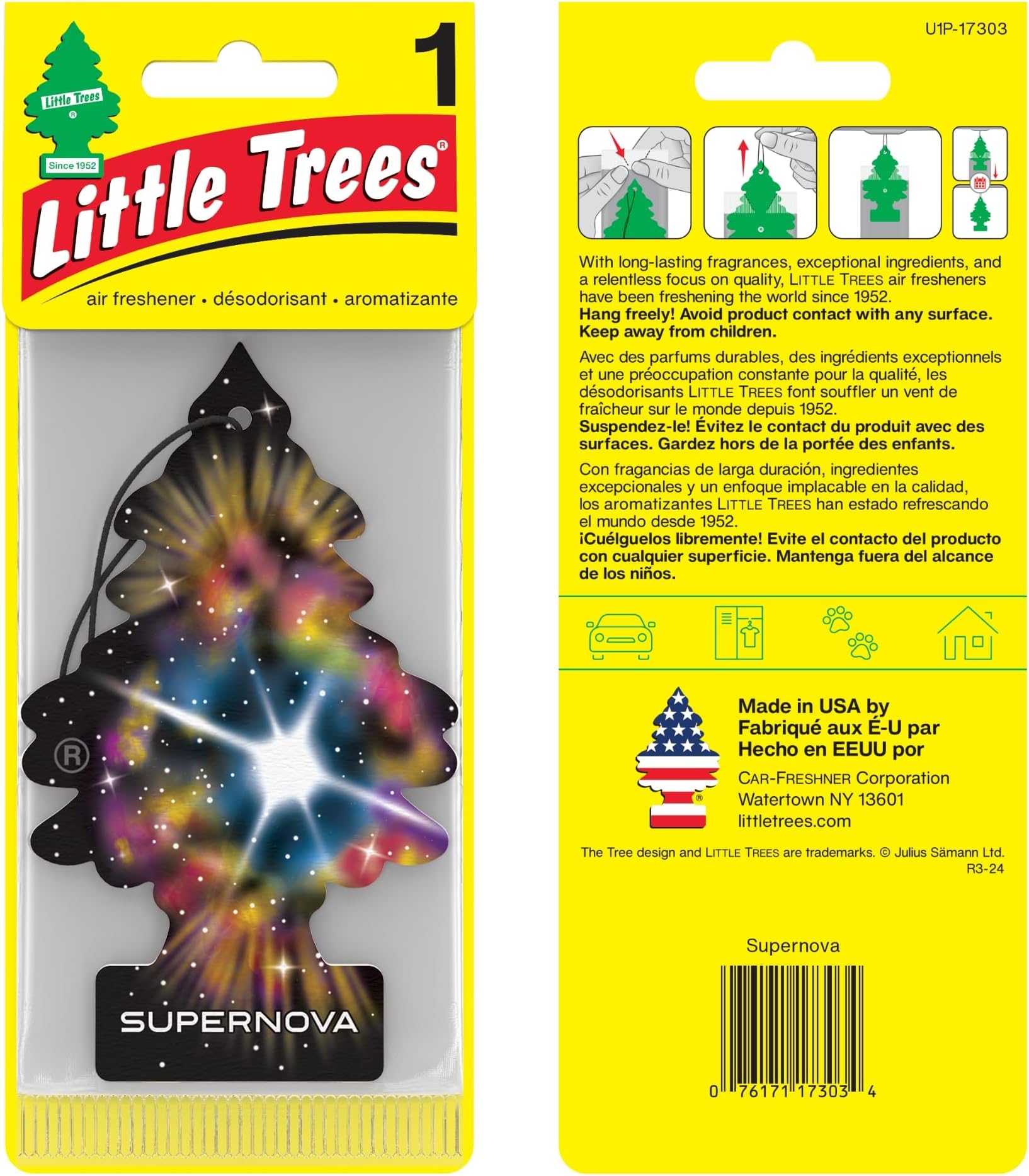 Little Trees Supernova Air Freshener (Pack of 3) | Tree-Shaped Hanging Design | Ideal For Car, Home, Wardrobes etc | Imported from USA