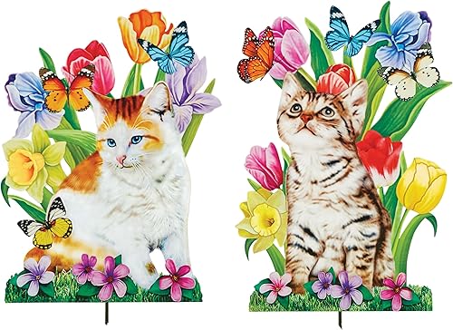 Collections Etc Juego de 2 estacas coloridas para gatos de jardín floral de primavera