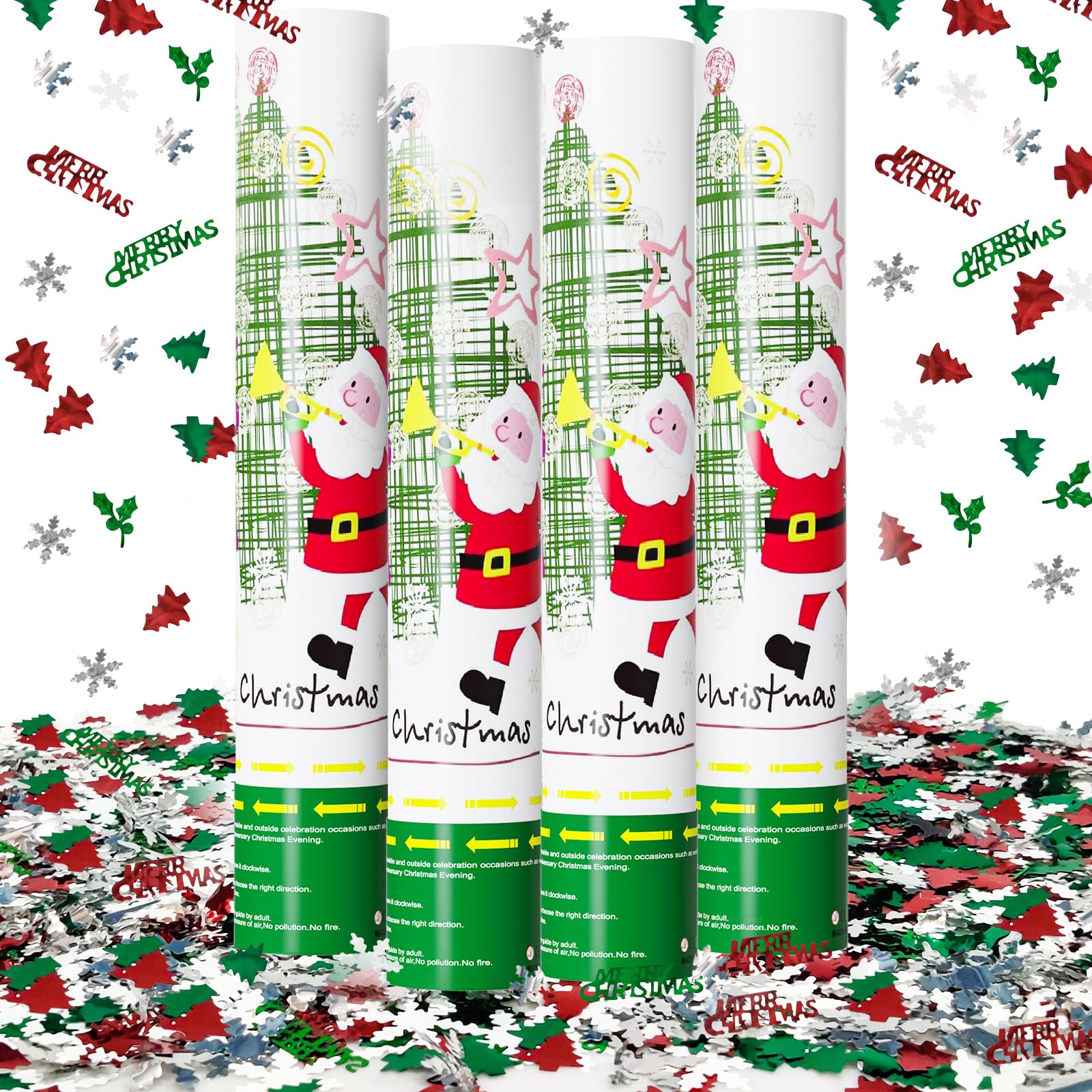 Confetti Cannons Christmas 4 Pack | Xmas Party Poppers Shooters | Christmas Decorations Multicolor Confetti Blaster for Christmas Eve New Year’s