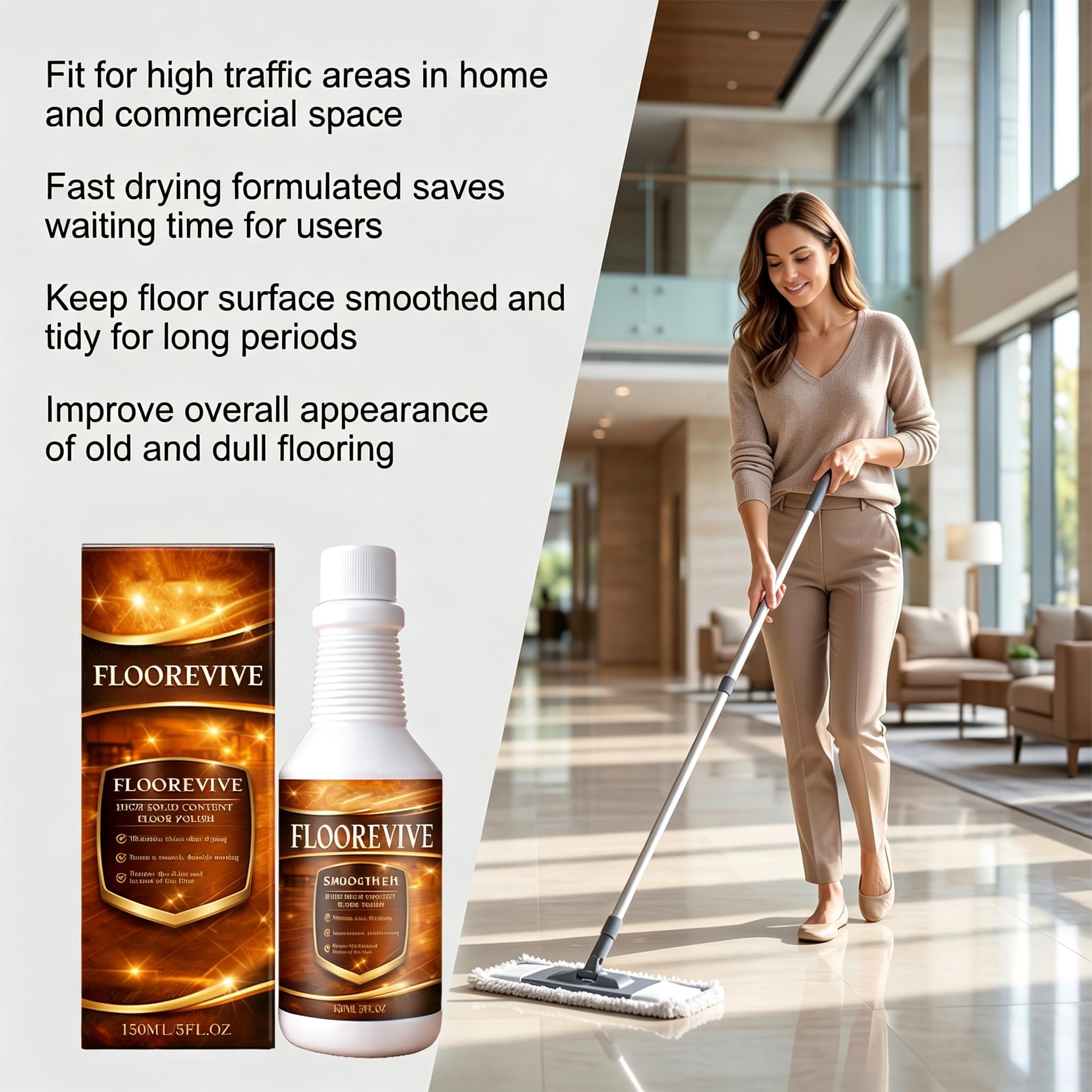 Polish & Restorer Multi-Surface Floor Polish & Restorer - Limpia, brilla y protege azulejos, laminado, vinilo, madera dura y mármol - Fácil pulverización y fregona para todo el hogar (5 unidades)