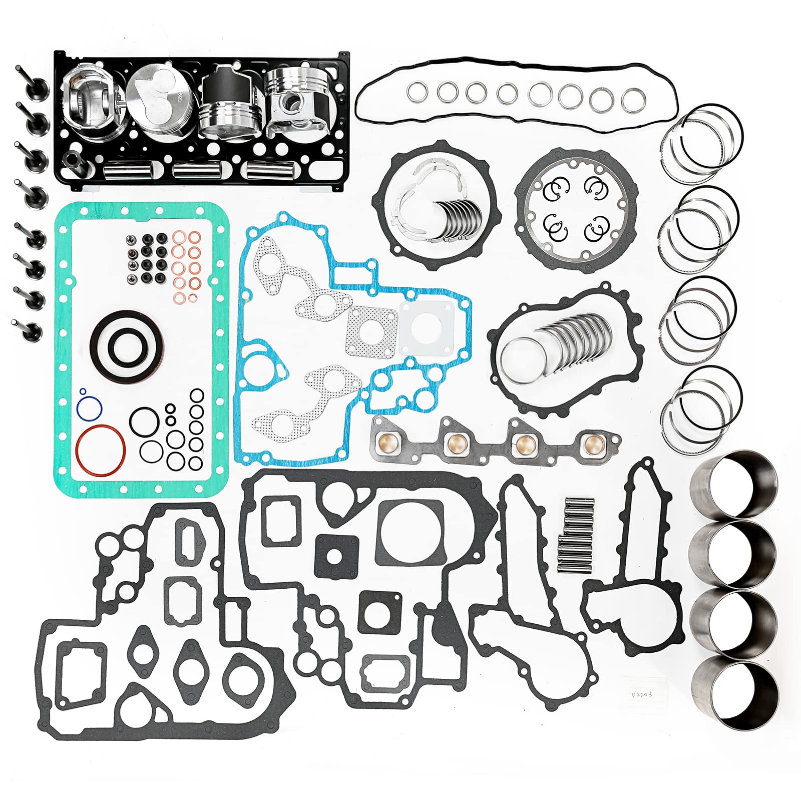Eoiou Overhaul Rebuild Kit Fits for Kubota V2203 IDI Indirect Injection Engine Bobcat 753 763 Skid Steer 331 334 335 337 341 430 435 E42 E45 E50