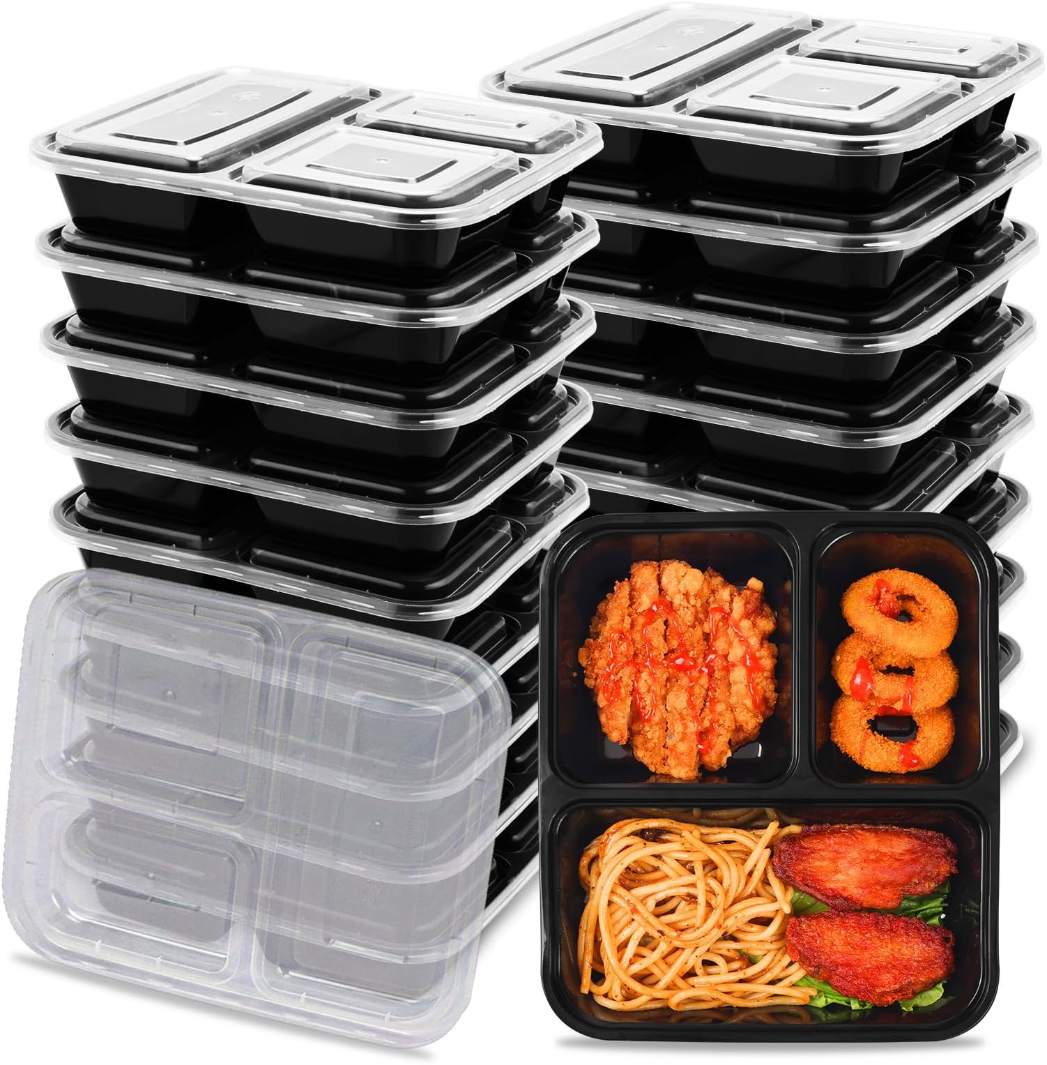 Moretoes20 Pack 32oz Meal Prep Containers Reusable, 3 Compartment Meal Prep Containers with Lids, Disposable Bento Box for Lunch Microwave/Freezer/Dishwasher Safe