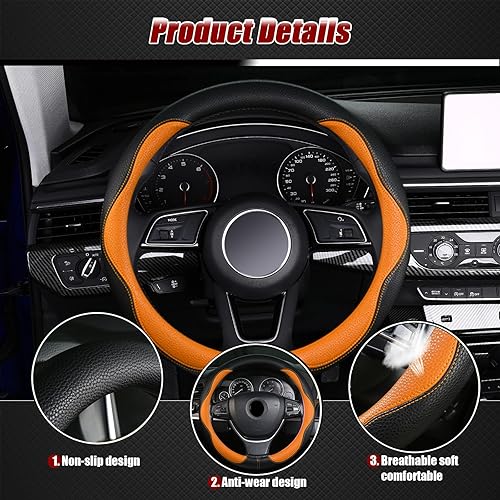 Miniatura 4 de Funda para volante, antideslizante, transpirable, cómoda, de piel sintética, accesorios de automóvil lindos para mujeres y niñas, protector
