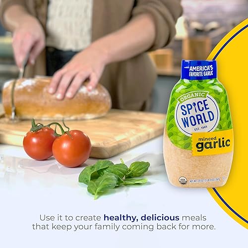 Miniatura 5 de Spice World Ajo orgánico picado exprimible  Recipiente de valor de 20 onzas, ajo orgánico certificado por USDA con ingredientes sin OMG  Condimentos