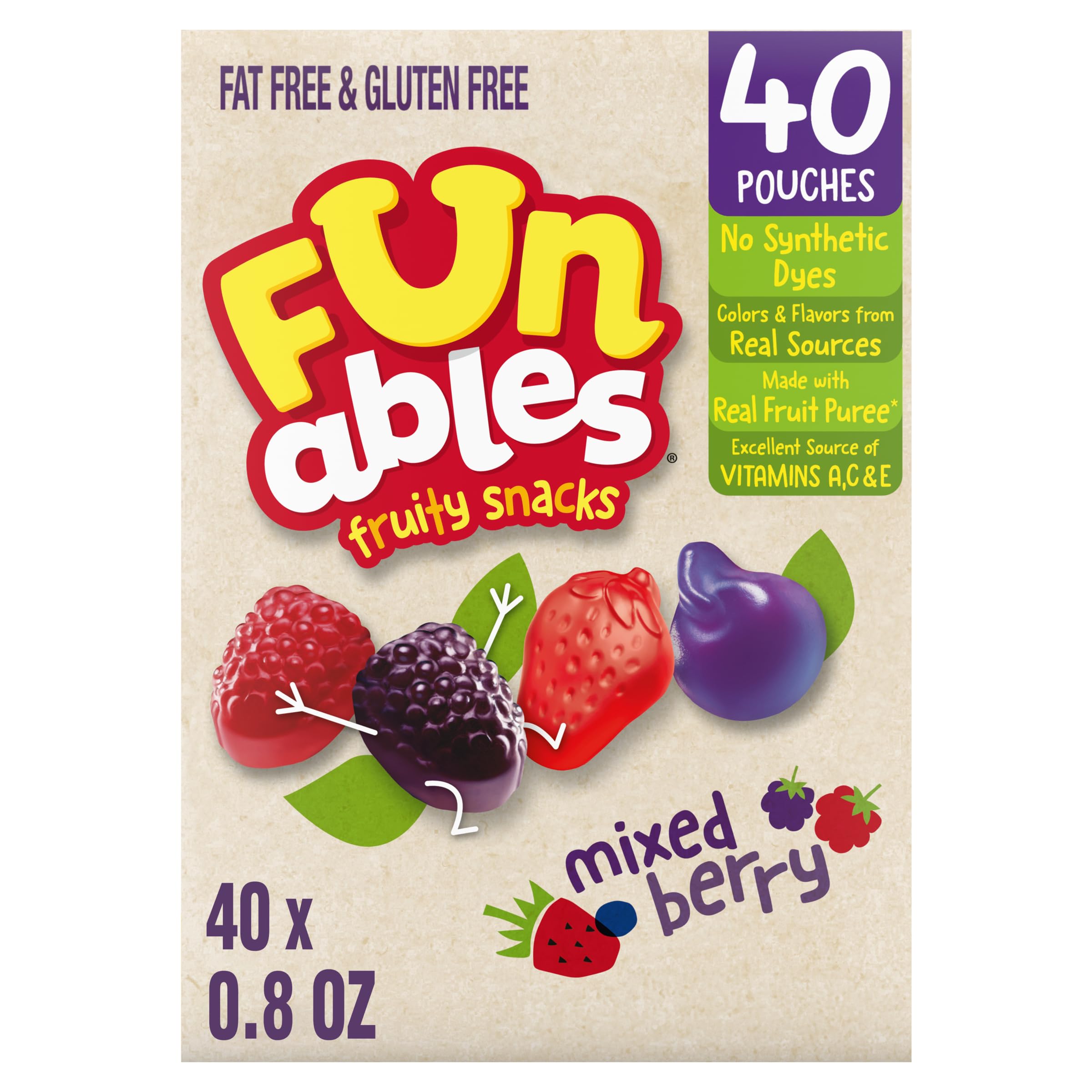 Funables Fruity Snacks, Mixed Berry Flavored Snacks, 32 oz 40 ct