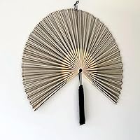 Vista 3 de ChumDecor Decoración de pared con abanico, ventilador gigante japonés, arte de pared de abanico grande de bambú para cabecero colgante bohemio, Gris
