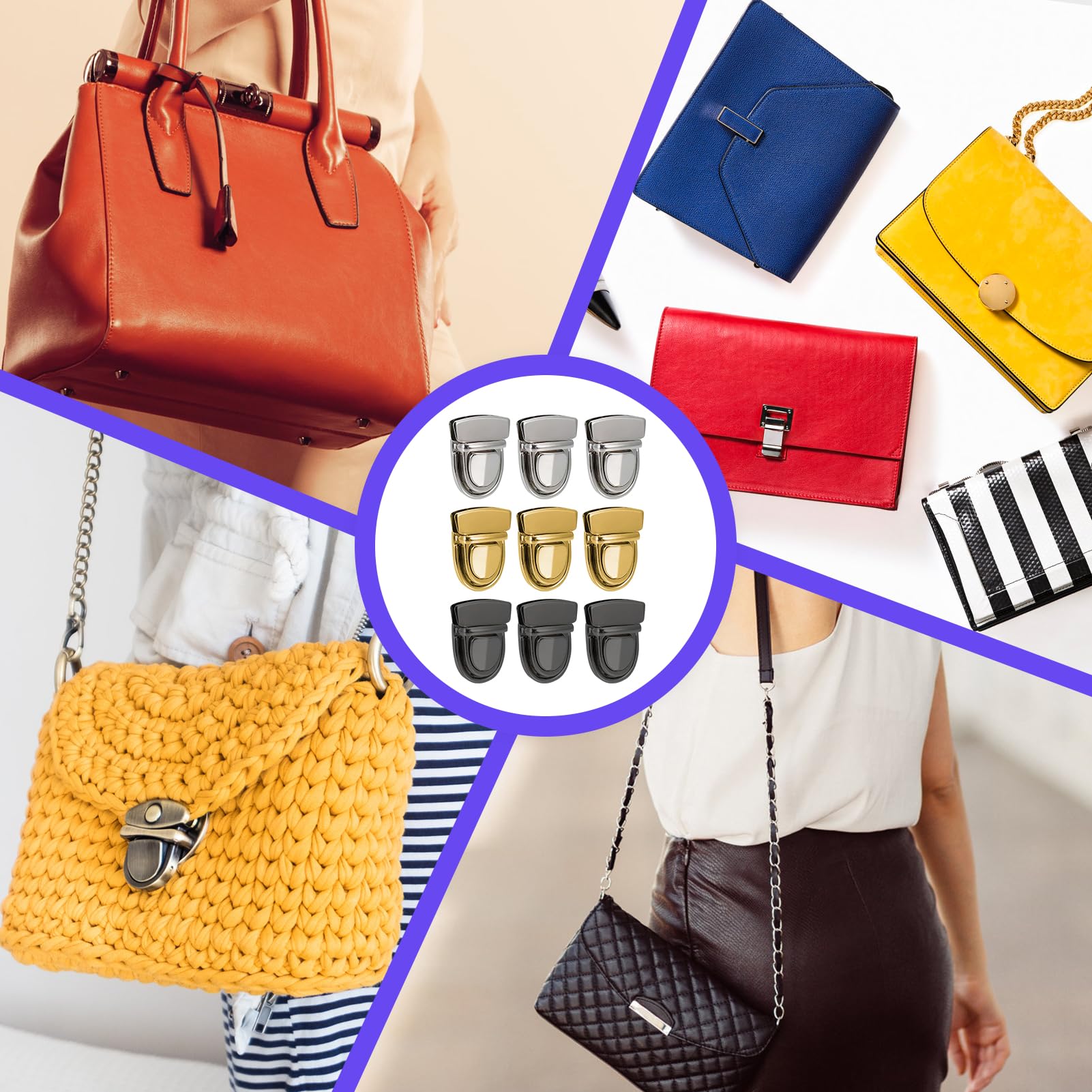 Set 6 Serrature Per Borse Fai-da-te - Chiusure Metallo Oro, Argento E Nero, Per Borse E Uncinetto - Foto 14