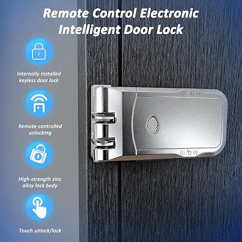 Miniatura 2 de Cerradura de puerta oculta, cerradura de puerta remota con entrada sin llave, cerrojo electrónico con 4 controles remotos para seguridad del hogar