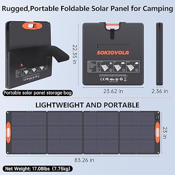 SOKIOVOLA N Type 16BB 220W Portable Solar Panel, IP68 Waterproof, 18 V, Folding Solar Panel, High Efficiency, 25% for Outdoors, Camping, RV