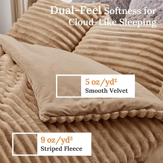 Sasttie Full Comforter Set 3 Pieces - Super Soft Fleece Comforters Full Size, 1 Luxury Warm Fuzzy Marshmallow Comforter with 2 Pillow Cases, Faux Fur Down Alternative Bedding Set, Brown