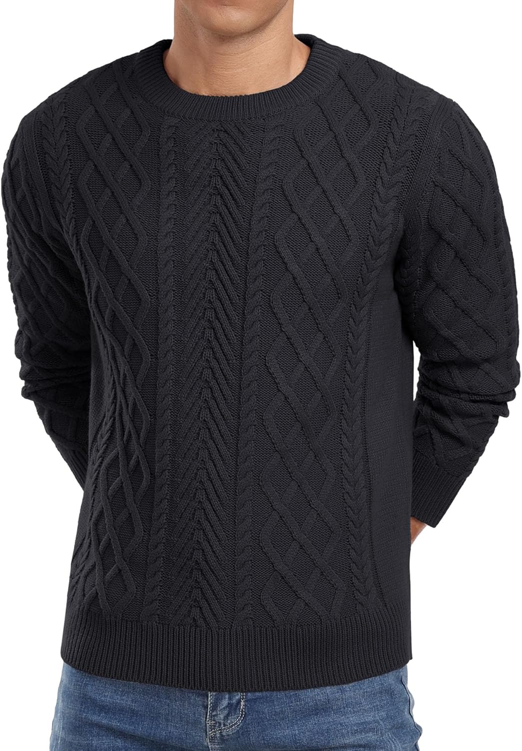 Askdeer Men's Pullover Sweater Fisherman Long Sleeve Chunky Knit Sweater Classic Casual Crewneck Sweaters - Image 3