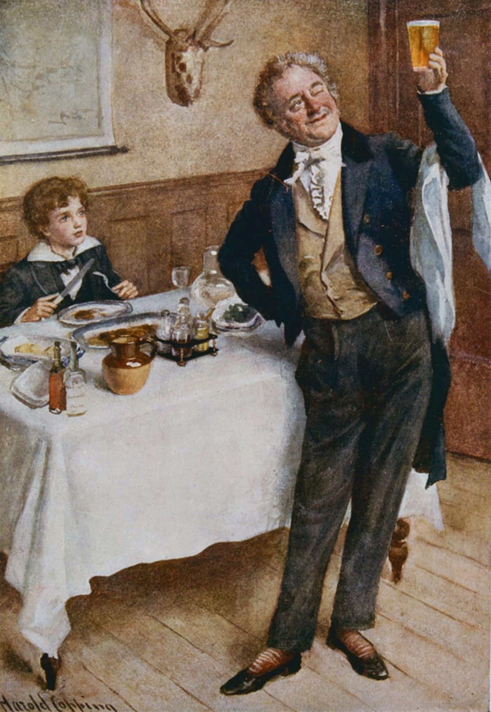 ARTXLXXBN Famous Print Painting Colorful Art Print David Copperfield and the Friendly Waiter by Harold Copping Canvas Art Decorations for Home Decor 60x90cm