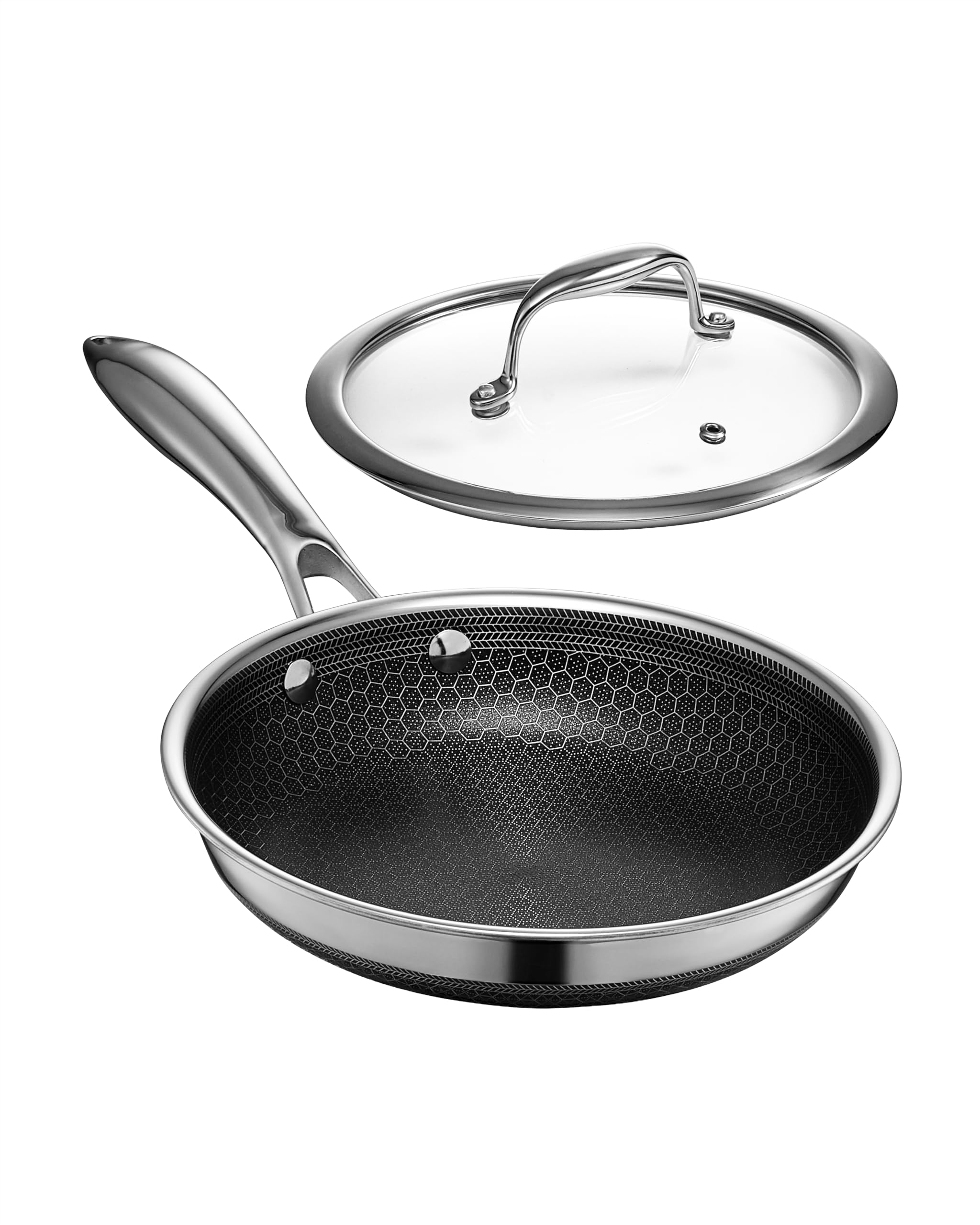 HexClad 8" Hybrid Nonstick Frying Pan with Lid, Dishwasher &amp; Oven Safe