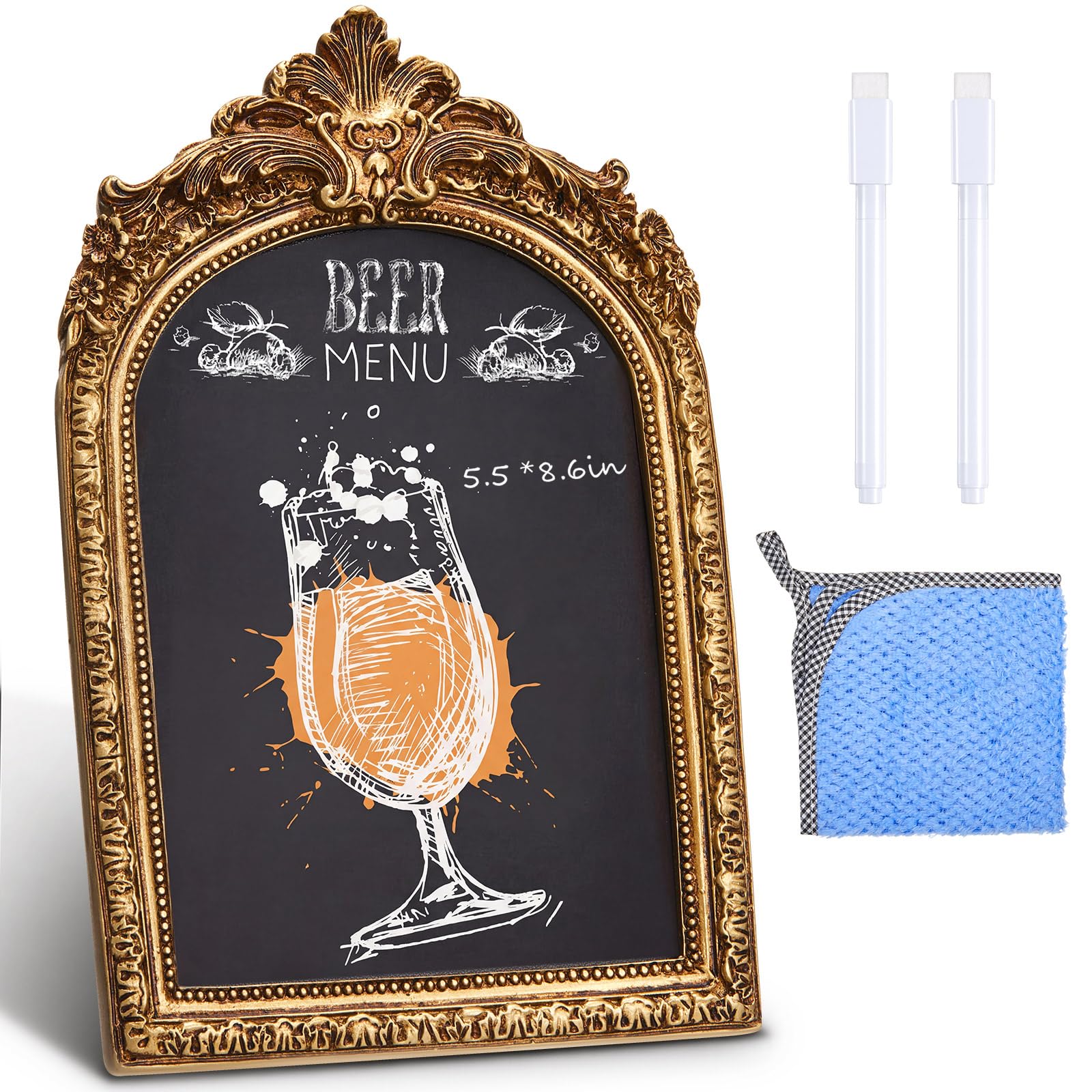 1 Pack Framed Tabletop Chalkboard Sign 5.5 x 8.6 in Rustic Frame, Arch
