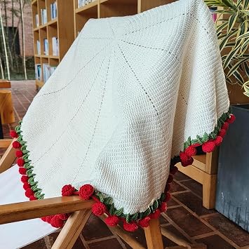 Flower Bouquet Blanket, Finished Rose Bouquet Crochet Blanket Handmade Flowers Blanket Made of Crochet Roses Bouquet Blanket Romantic Gift (Rose, 60 cm)