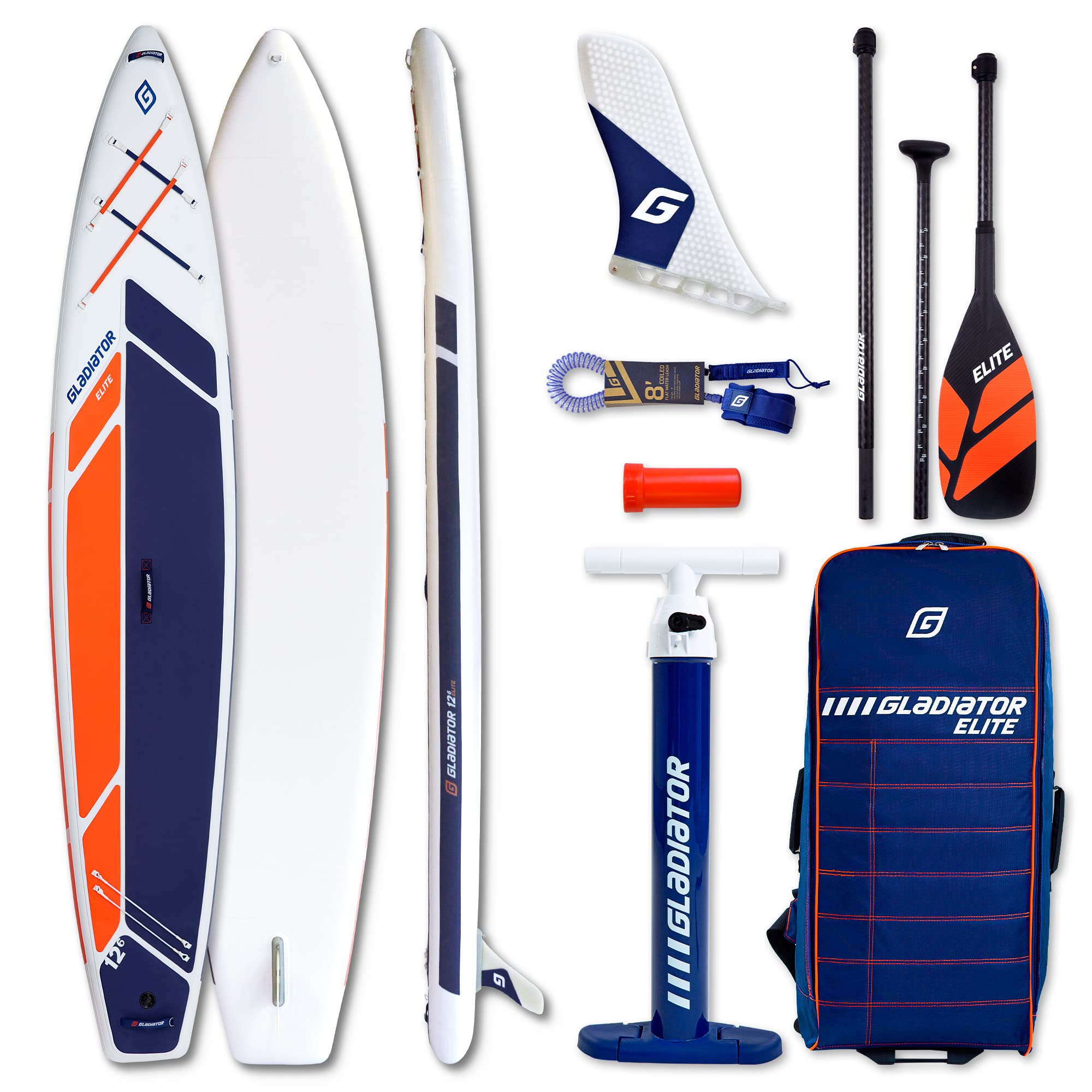 Gladiator Elite Inflatable Paddle Board - 26 PSI Ultimate Technology 12'6"/14' Touring Stand Up Paddleboard - 4.75"/6" Thick Paddle Boards with Accessories - Ultra-Light Inflatable SUP Board
