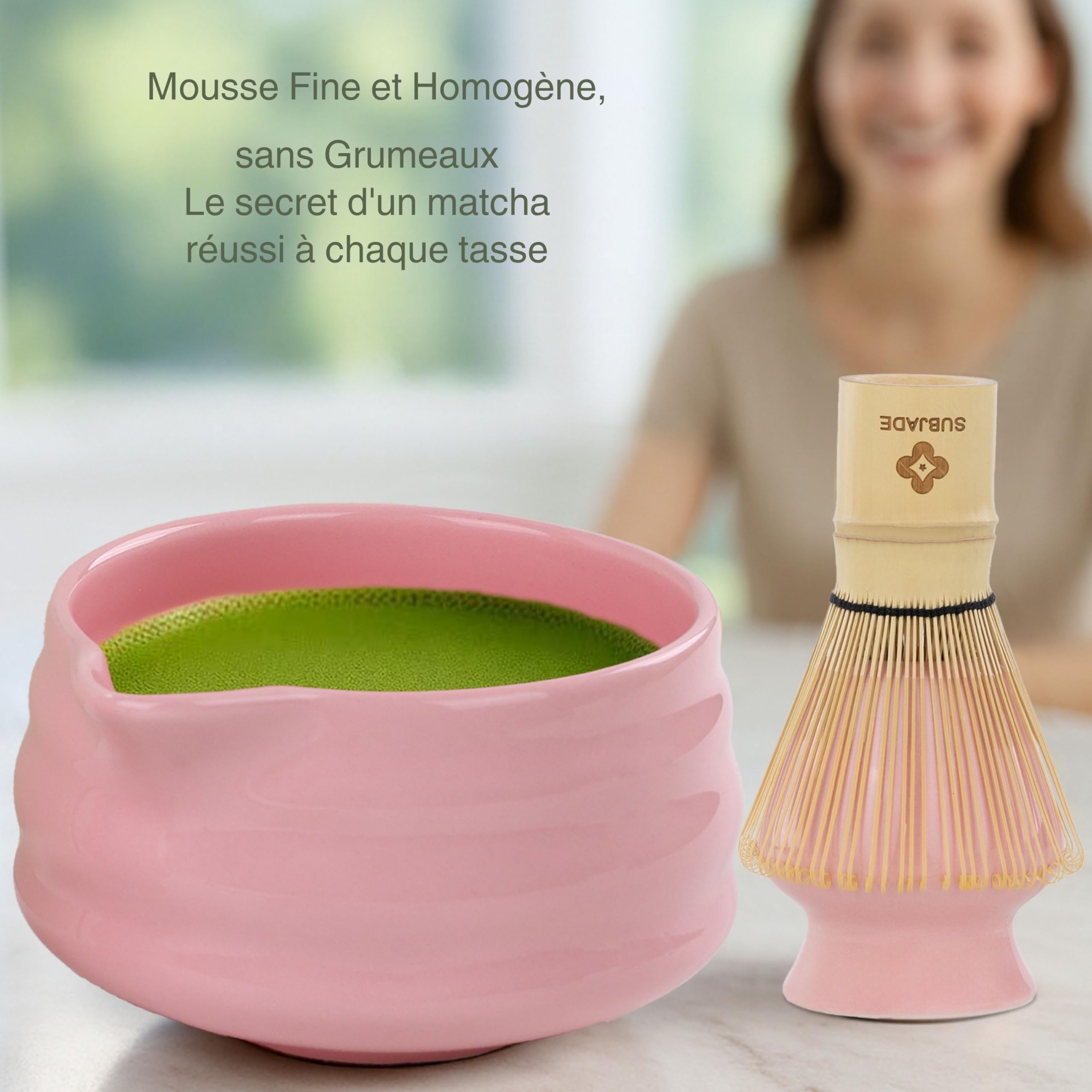 Kit Matcha – Matcha Kit Complet avec Bol Matcha 530ml Bec Verseur, Fouet Matcha Électrique & Chasen Bambou – Coffret Matcha Rose Premium, Set Matcha Débutant avec Accessoires Thé Matcha