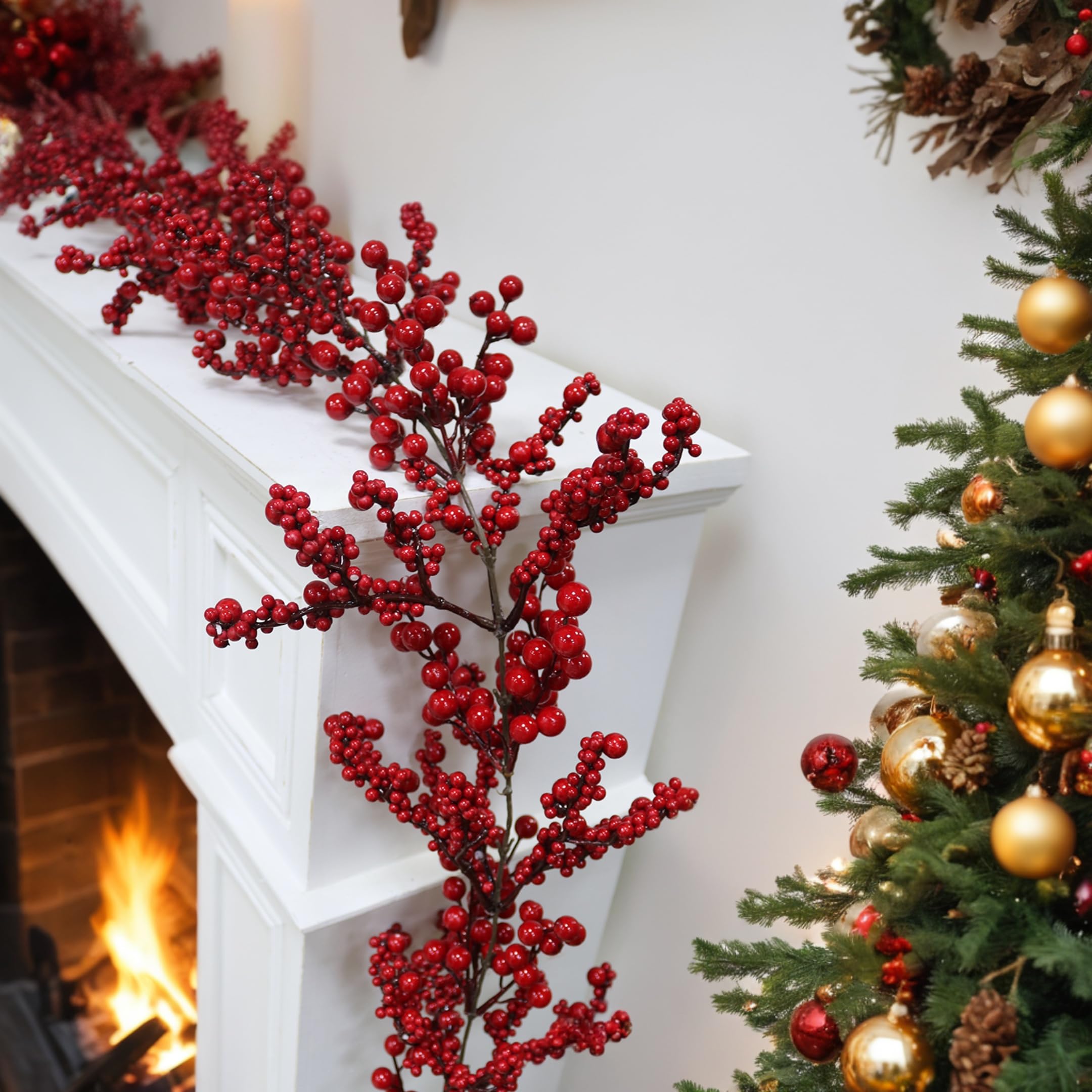 6ft Winter Holly Berry Vine for Tree Decor, Winter Bendable Berry Garland for Mantle Xmas Tree Window Door Hanging Indoor Outdoor Holiday Decoration
