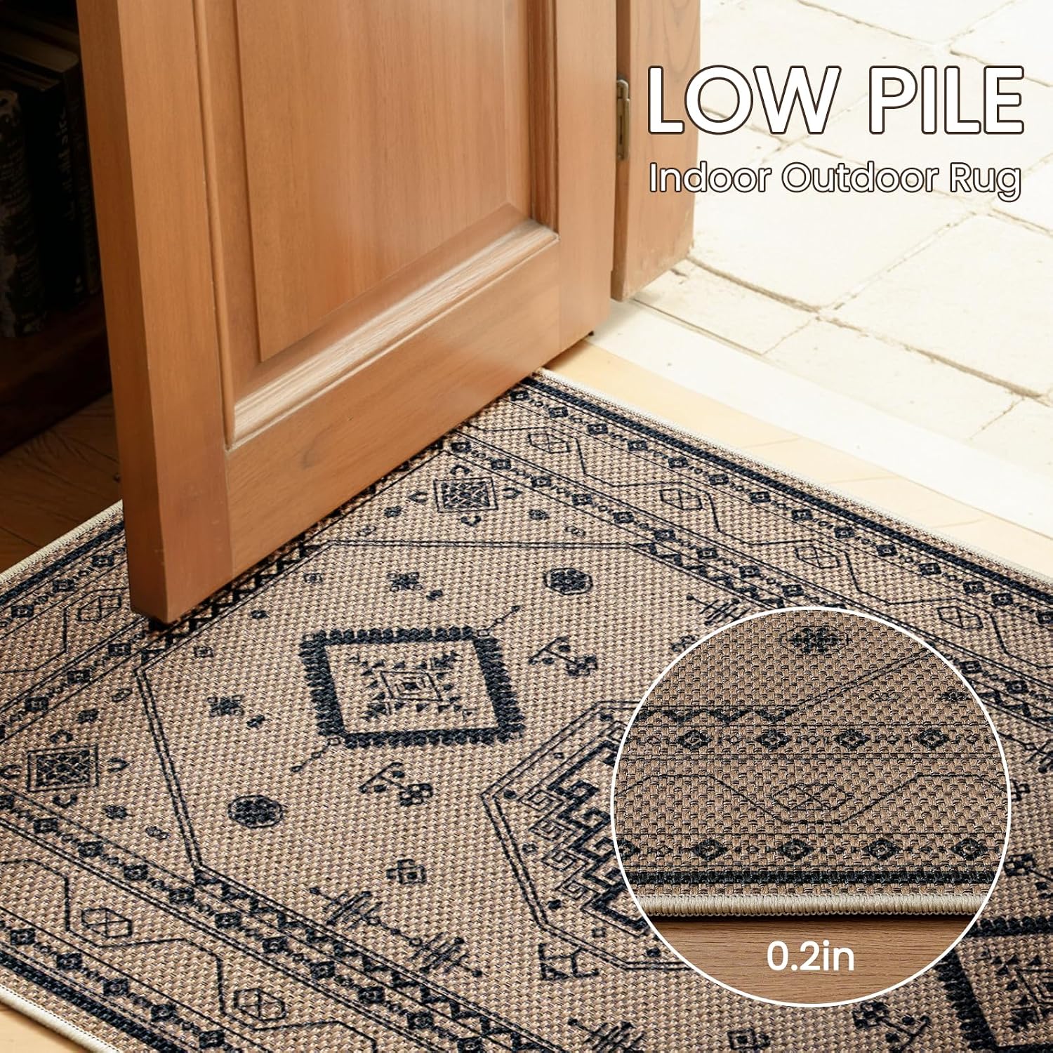 2x3 Washable Non Slip Faux Jute Rug, Durable Boho Entryway Rug Welcome Indoor Mat, Rustic Farmhouse Non Shedding Low Pile Carpet for Entryway Porch Doorway
