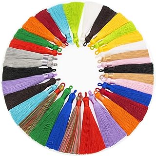 VAPKER 32pcs Mini Silk Tassels for Craft Jewelry Making Woman, Handmade Soft Silky Tassels with Loops for DIY Projects, Bookmarks, 16 Multicolored Designs, 2PCS of Each(8.5CM/3.5 Inches)