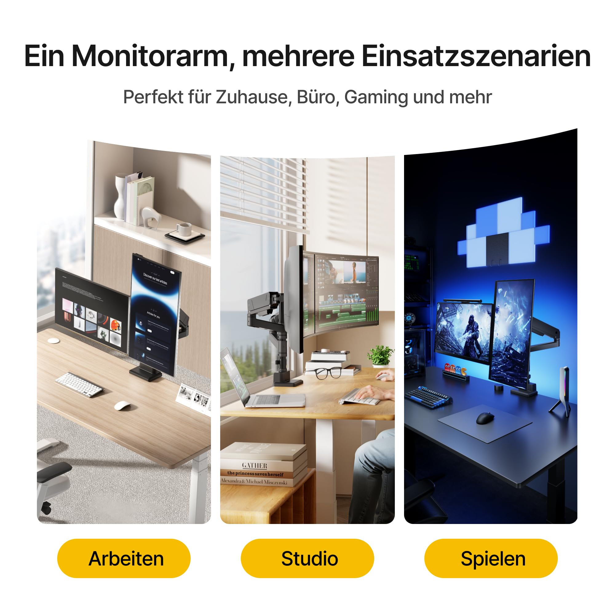 monTEK Supporto per monitor per 2 monitor da 35, 34, 32, 27, 24, 22, 19, 17 pollici | Braccio per monitor alto, supporta 1-16 kg, VESA 75/100, inclinabile, girevole, nero