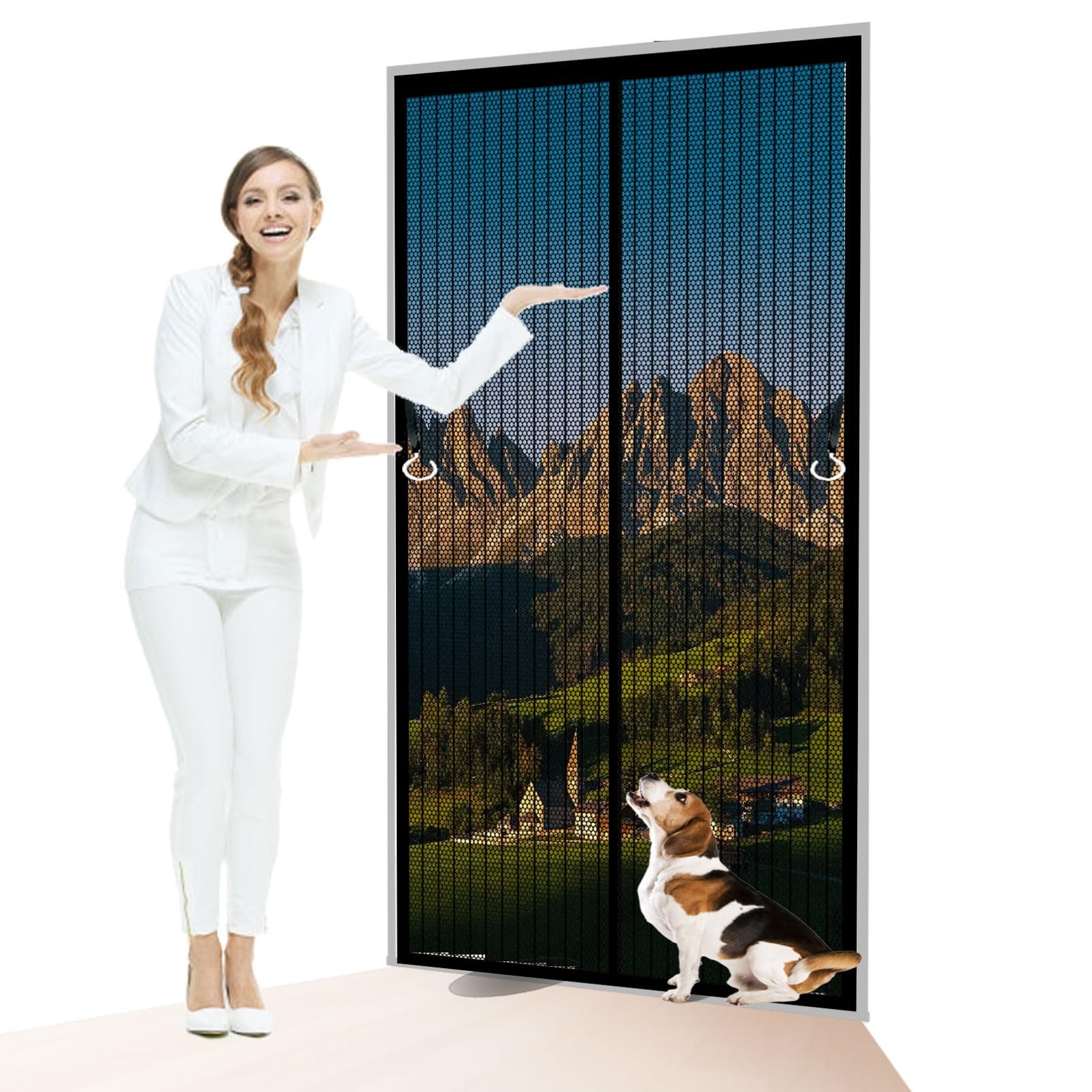 Magnetic Screen Door 133 x 176 cm Full Frame Magic Tape, Powerful Magnets Fly Screen Curtain Without Drilling, Heavy Duty Pet and Kid Friendly, Black