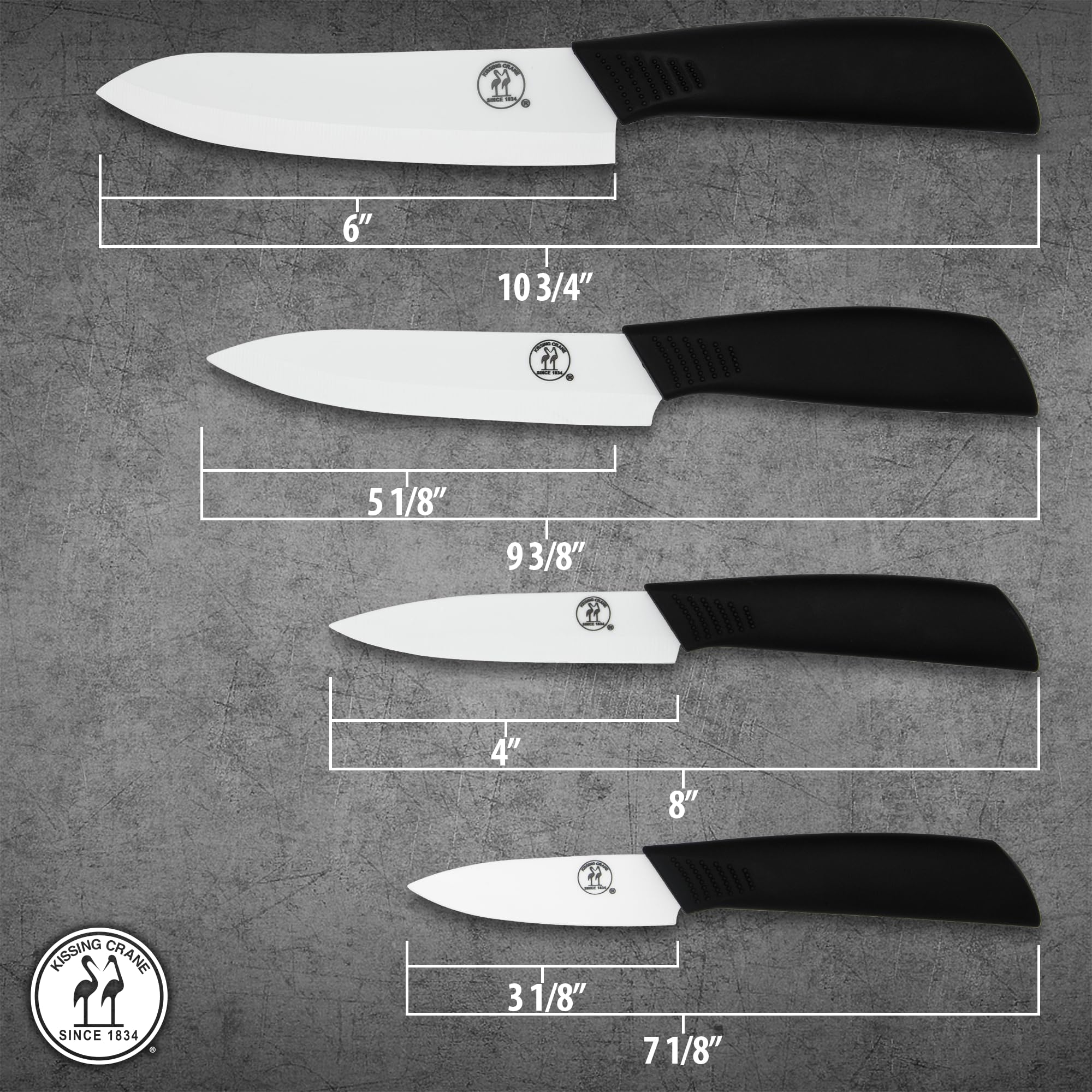 Kissing Crane Culinary Craft Ceramic Knife Set | Five-Piece Precision Cutlery | Ergonomic Handles | Knife Block Included | Great Kitchen Set